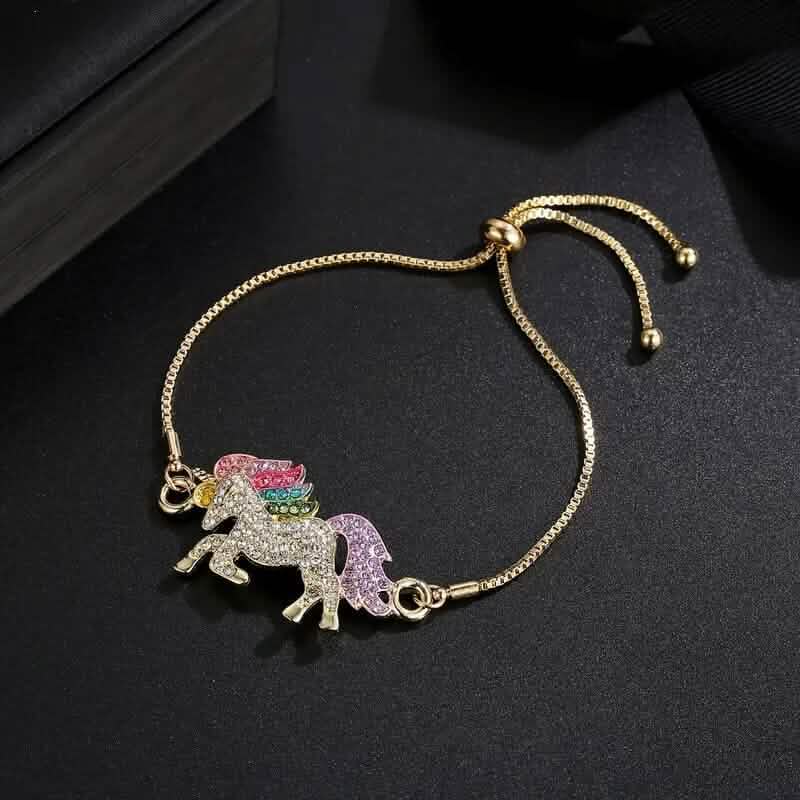 2-Piece Set: Rainbow-Colored Unicorn Necklace and Bracelet