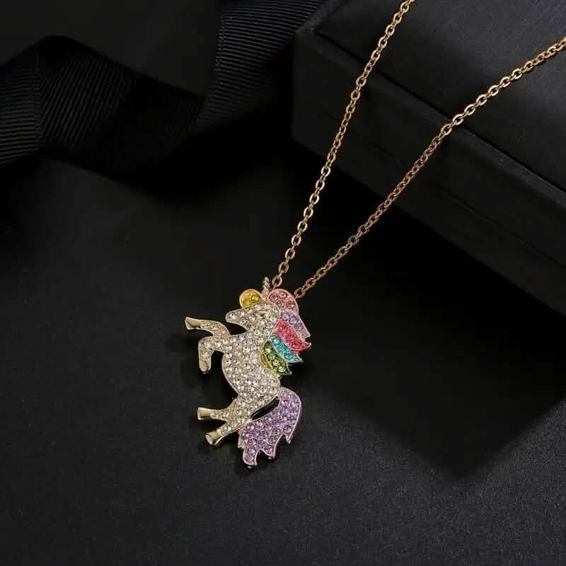2-Piece Set: Rainbow-Colored Unicorn Necklace and Bracelet
