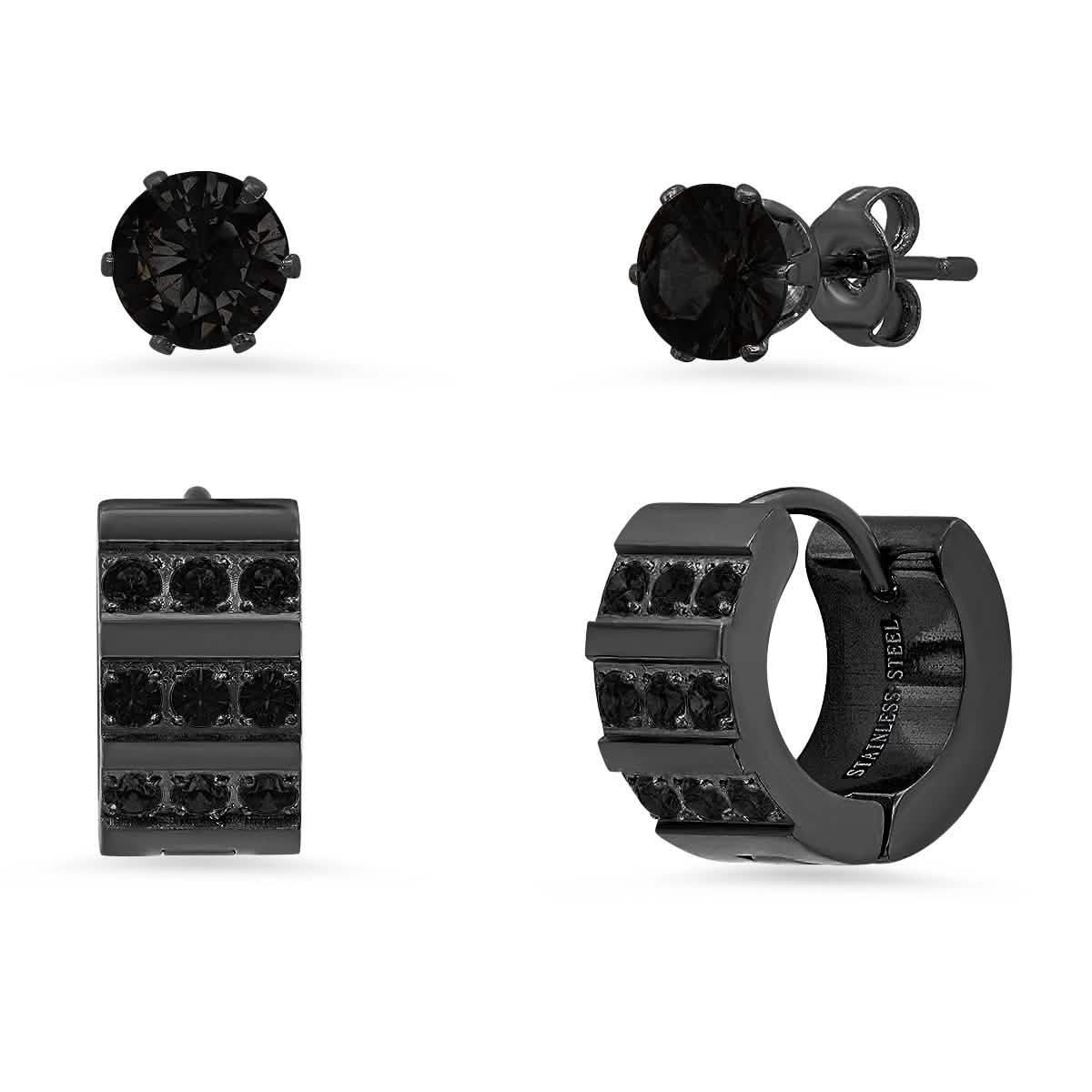 2-Piece Set: Stainless Steel and Simulated Diamond Cross Studs/Huggie Earrings