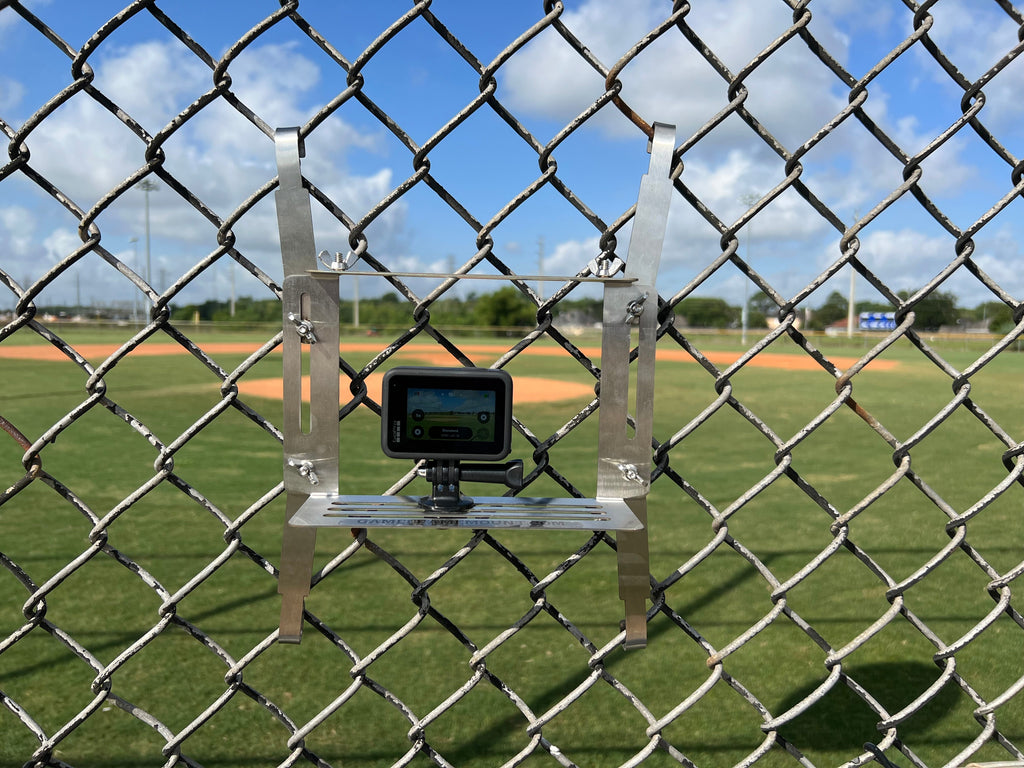 Stainless Steel Game Frame - The Ultimate Cell Phone, GoPro or Mevo Action Camera Fence Mount for Chain Link Fence (Softball, Baseball, Tennis) Made In USA