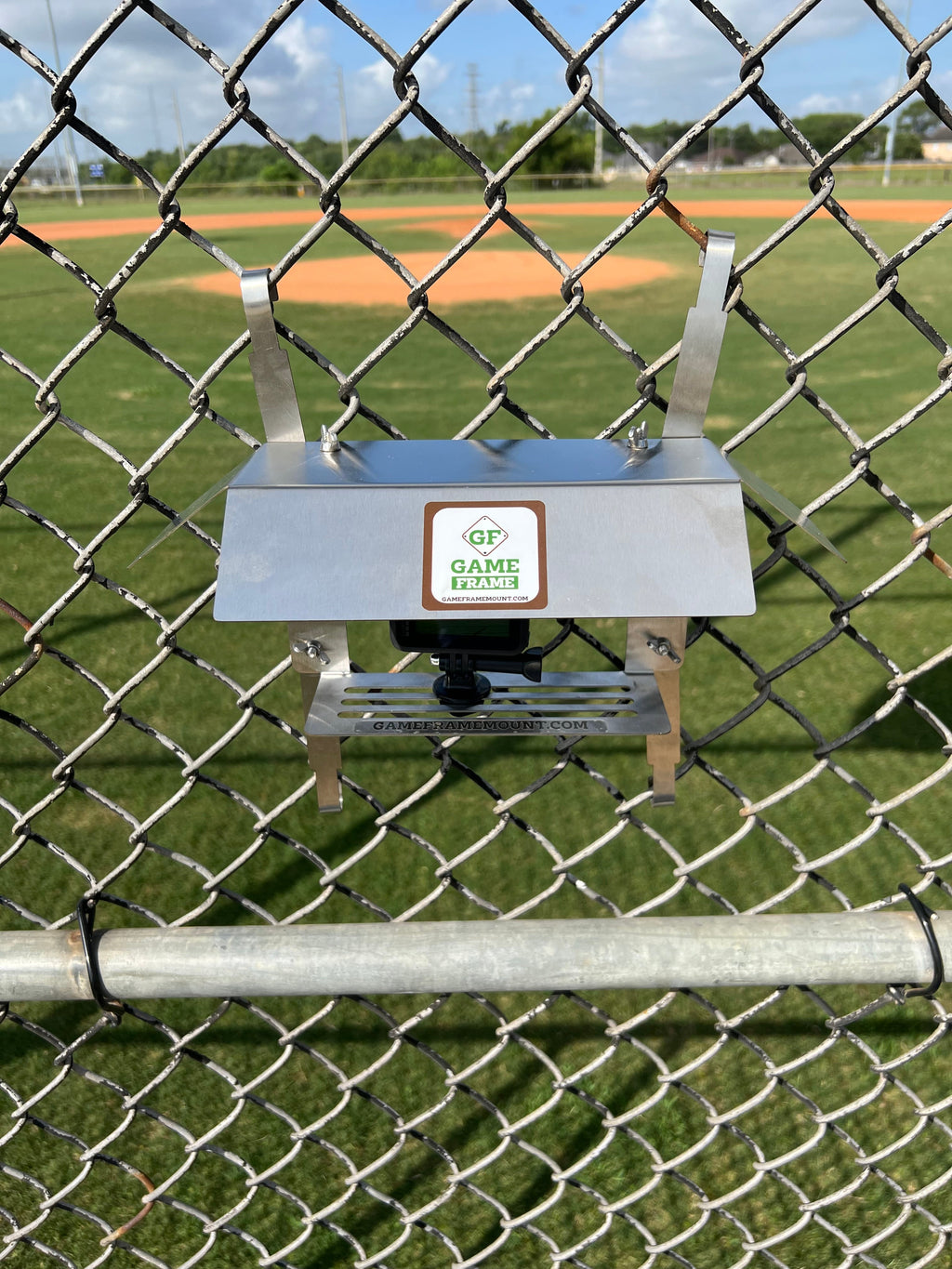 Stainless Steel Game Frame - The Ultimate Cell Phone, GoPro or Mevo Action Camera Fence Mount for Chain Link Fence (Softball, Baseball, Tennis) Made In USA