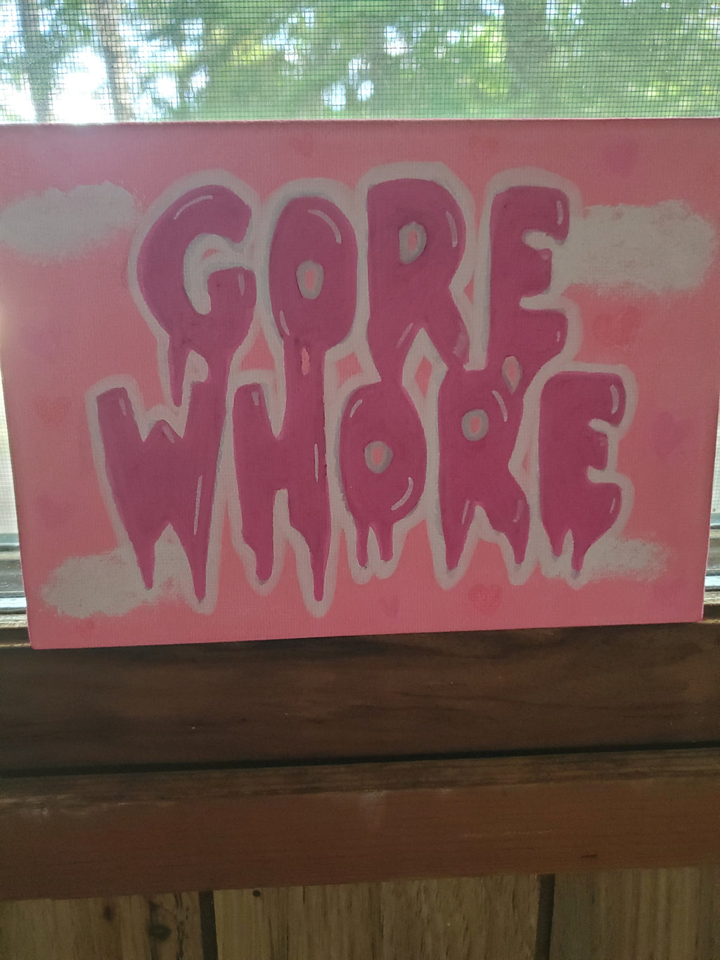 SOLD Pastel Goth Gore Whore Canvas Art Wall Hanging Home Decor Horror True Crime