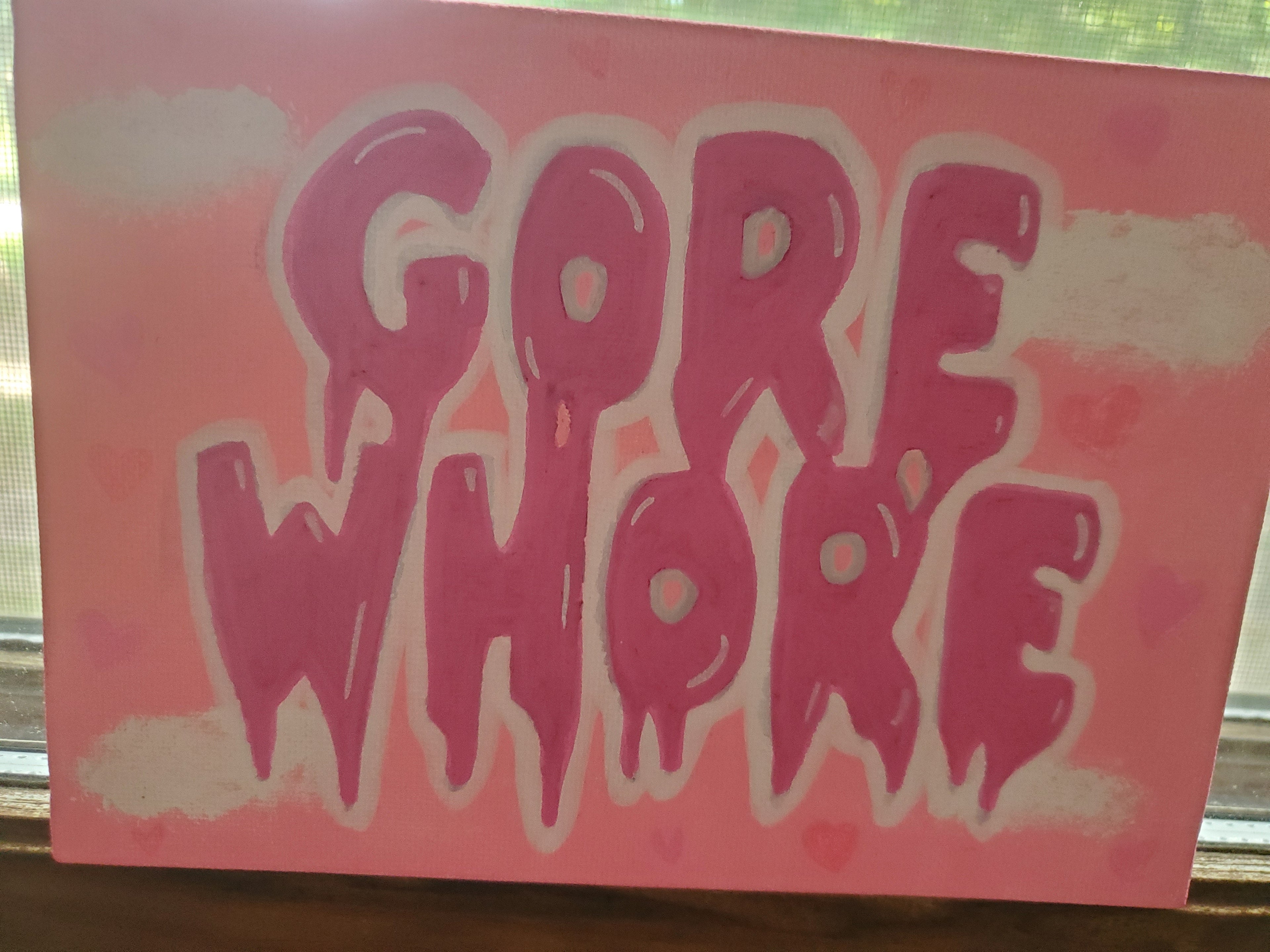 SOLD Pastel Goth Gore Whore Canvas Art Wall Hanging Home Decor Horror True Crime
