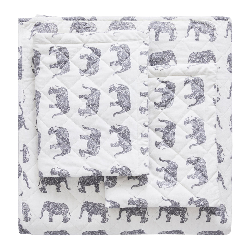 Elephants Cotton Flannel Quilt Set