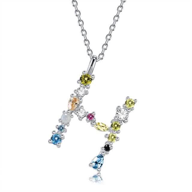 26 Alphabet Necklaces Opal Zirconia 925 Sterling Silver Necklace