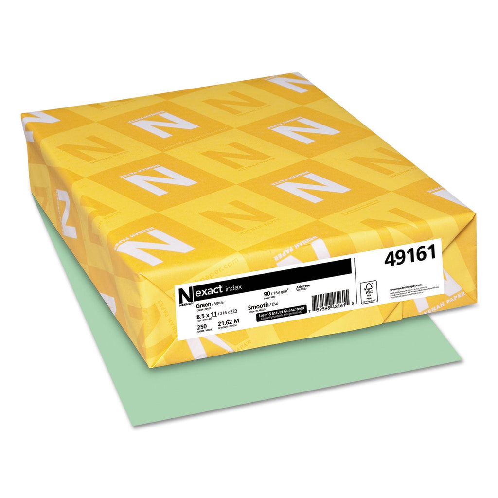 Neenah Paper Exact Index Card Stock, 90 lb Index Weight, 8.5 x 11, Green, 250/Pack