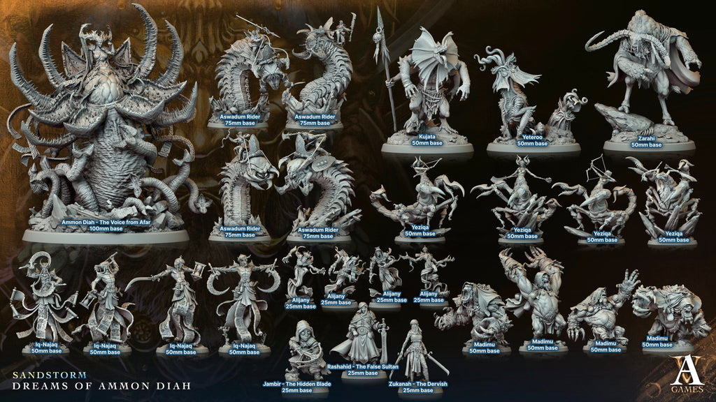 3D Printed Archvillain Games Aswadum Riders Sandstorm Dreams of Ammon Diah 28 32mm D&D