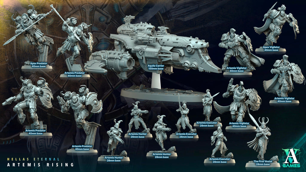 3D Printed Archvillain Games Apex Predator Artemis Predators Hellas Eternal Artemis Rising 28 32mm D&D