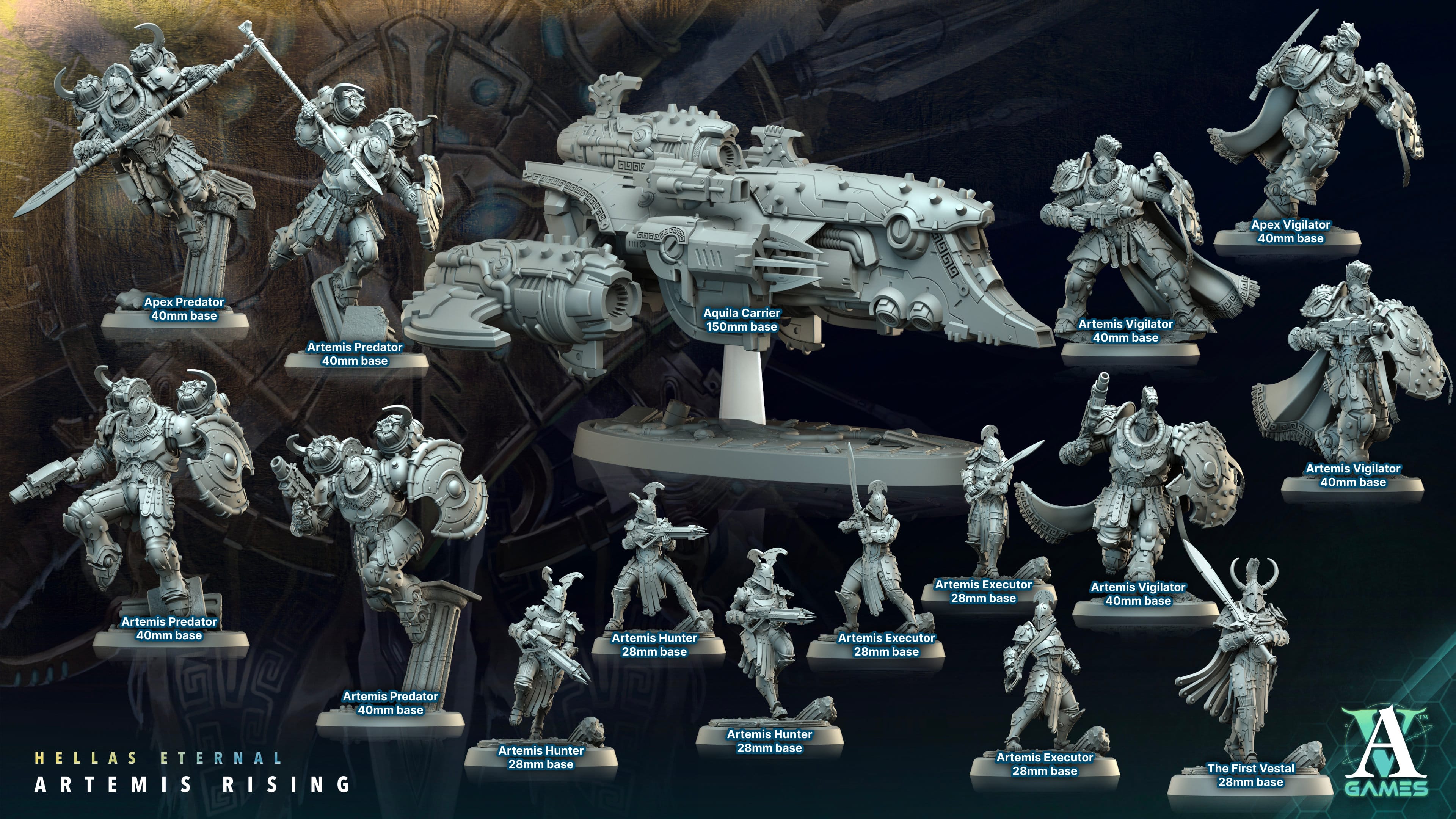 3D Printed Archvillain Games Apex Predator Artemis Predators Hellas Eternal Artemis Rising 28 32mm D&D