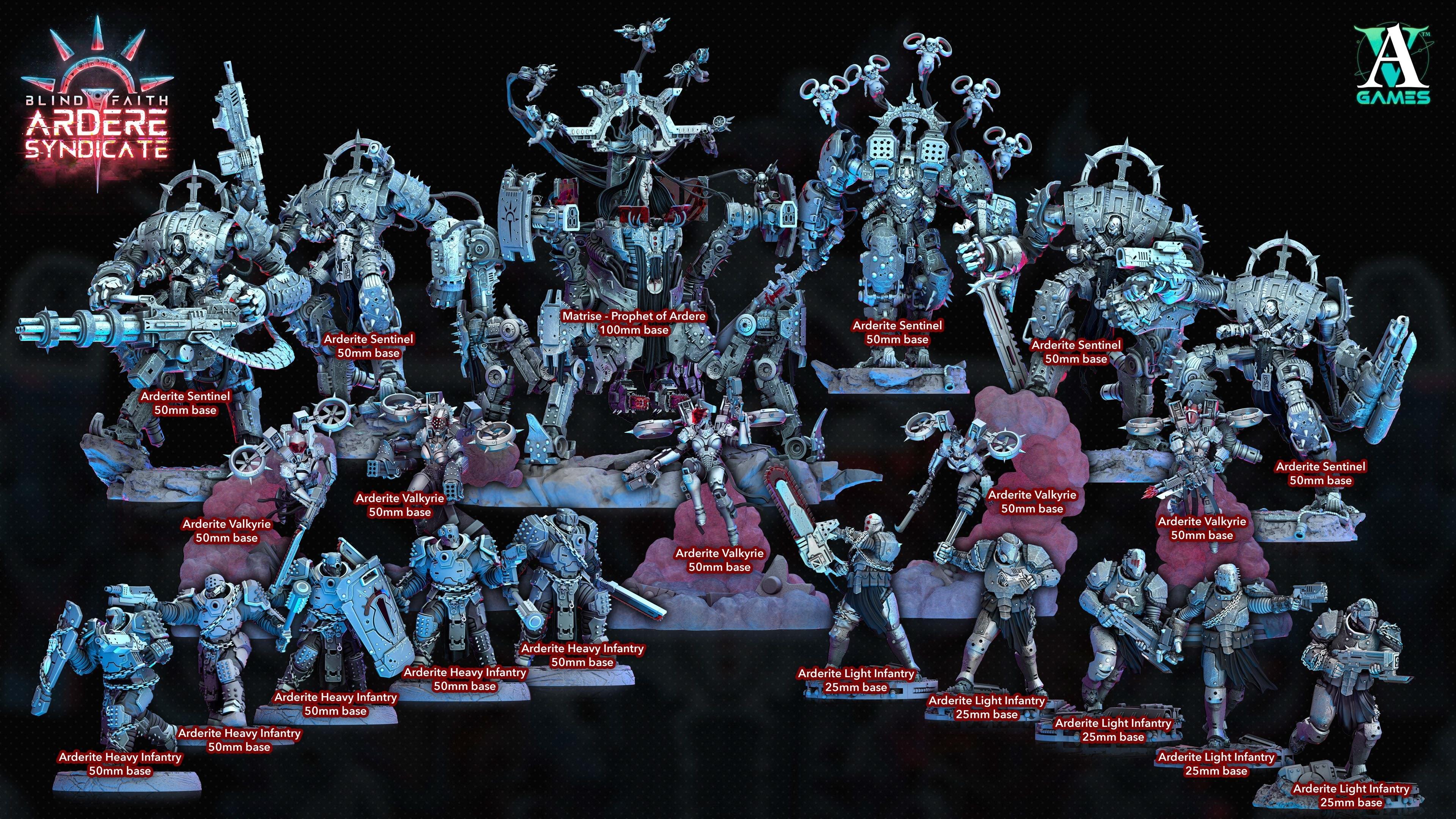 3D Printed Archvillain Games Arderite Sentinels Set Blind Faith - Ardere Syndicate 28 32mm D&D