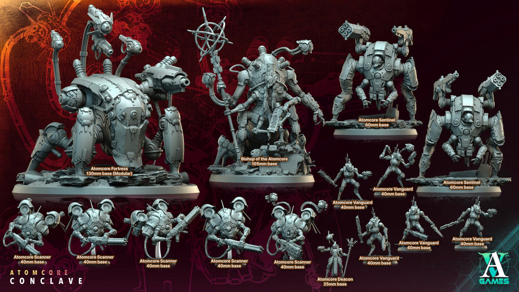 3D Printed Archvillain Games Atomcore Deacon Atomcore Conclave 28 32mm D&D