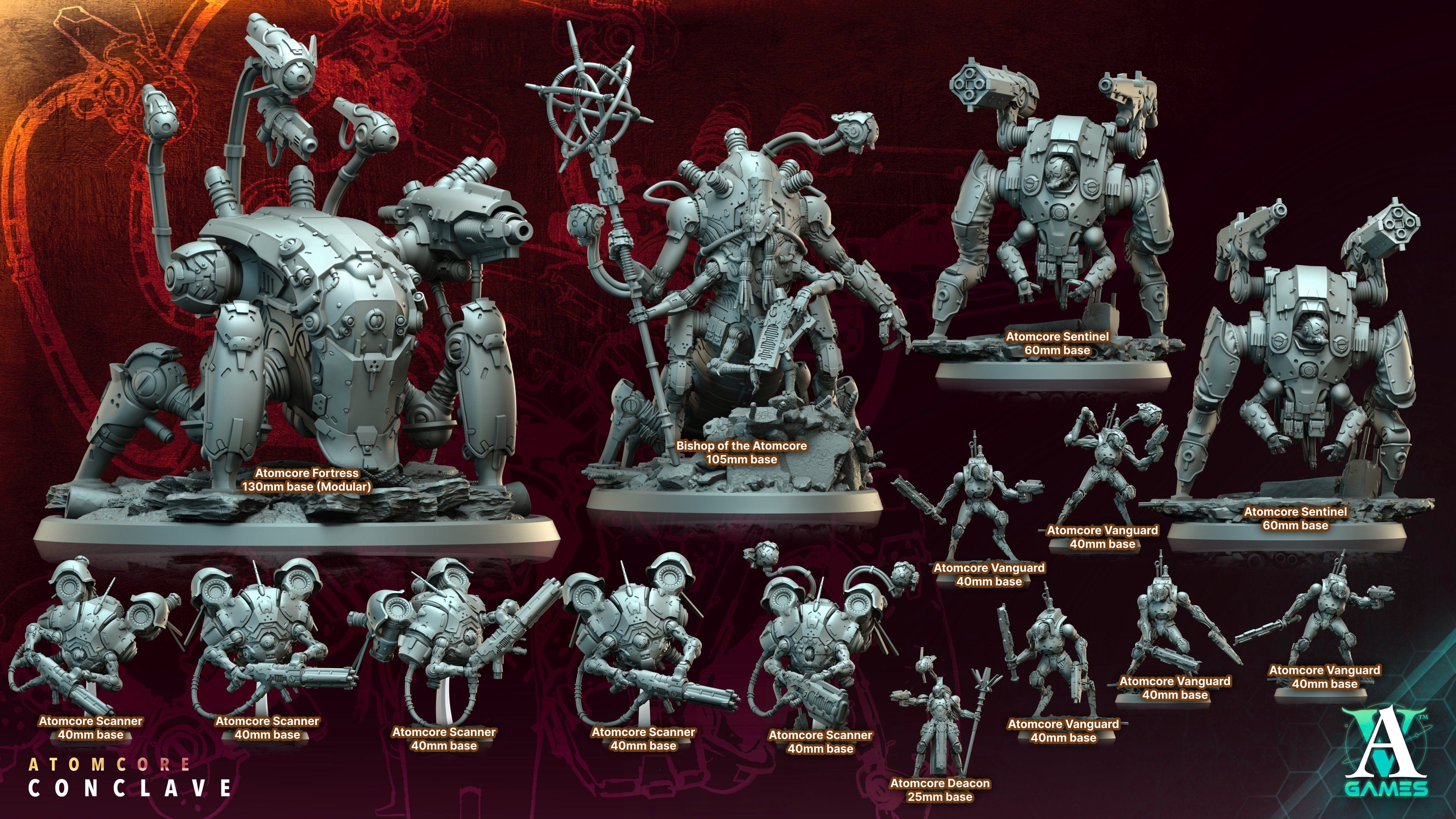 3D Printed Archvillain Games Atomcore Fortress Atomcore Conclave 28 32mm D&D