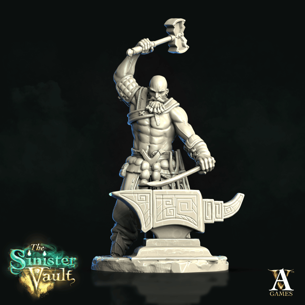 3D Printed Archvillain Games Baldgrim the Blacksmith The Sinister Vault 28 32mm D&D