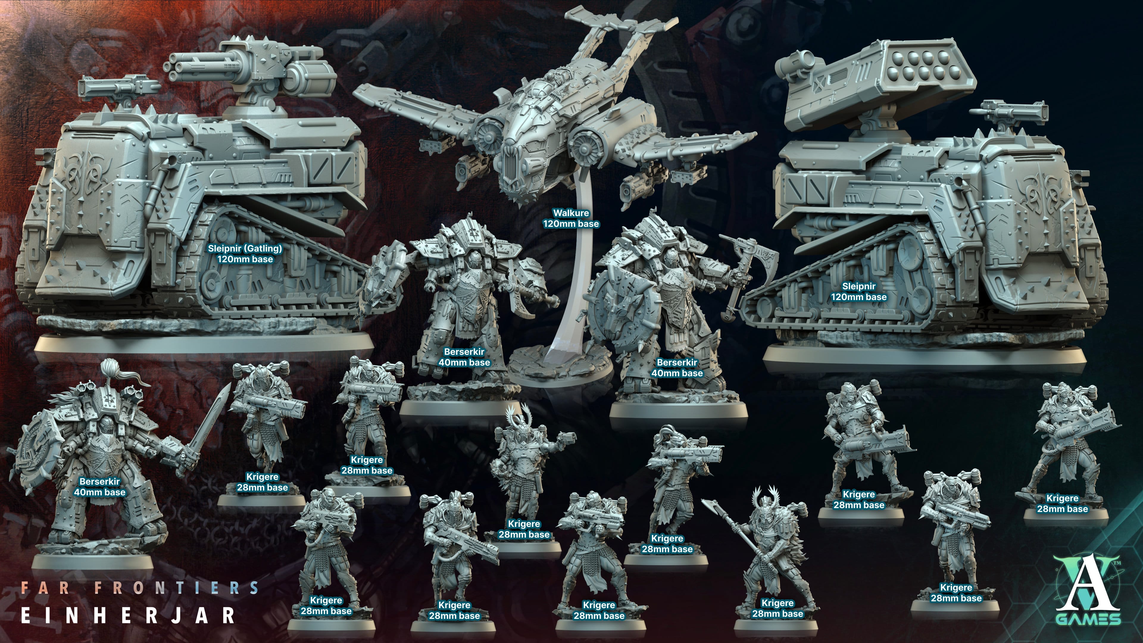3D Printed Archvillain Games Krigere Far Frontiers Einherjar 28 32mm D&D