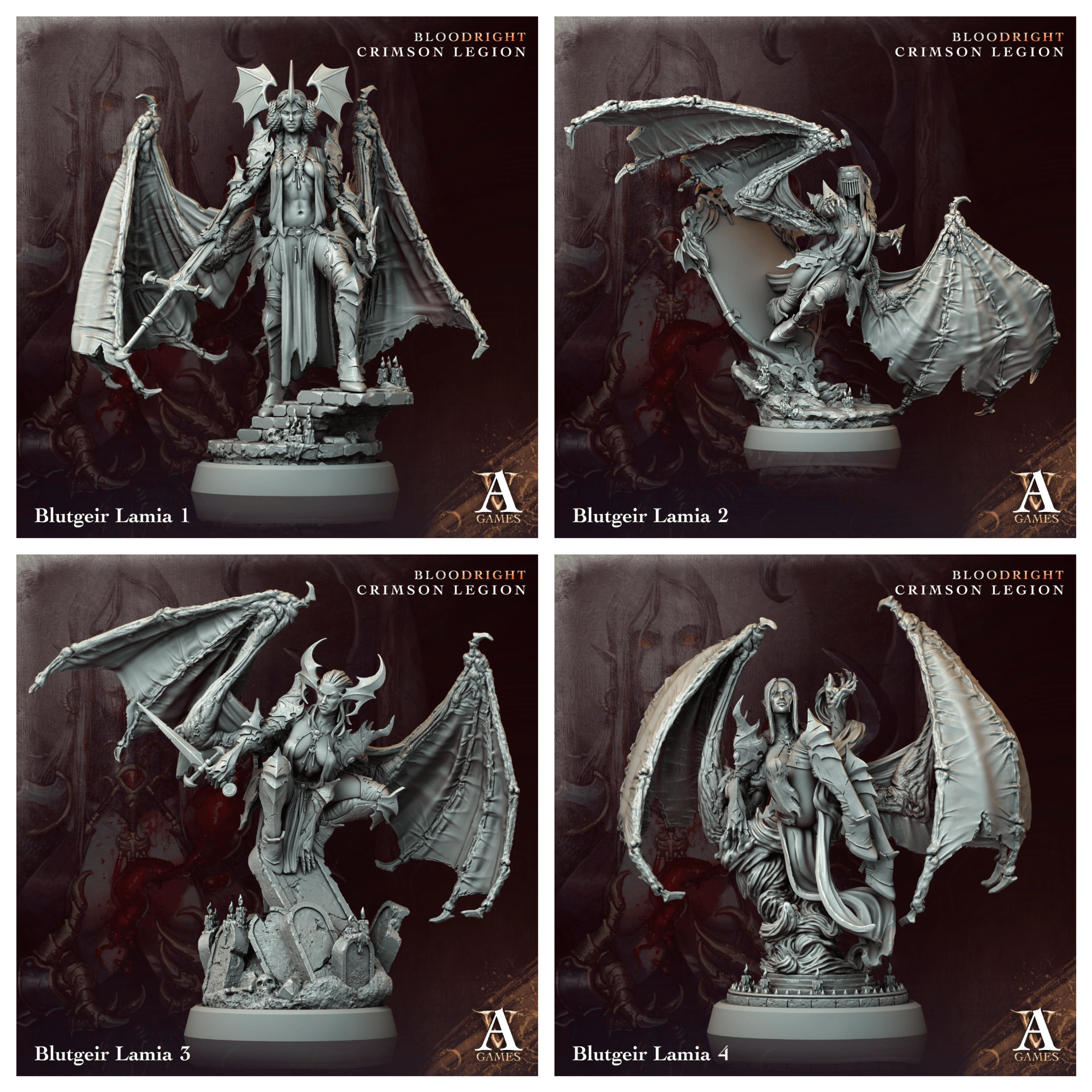 3D Printed Archvillain Games Blutgeir Lamia Bloodright - Crimson Legion 28 32mm D&D