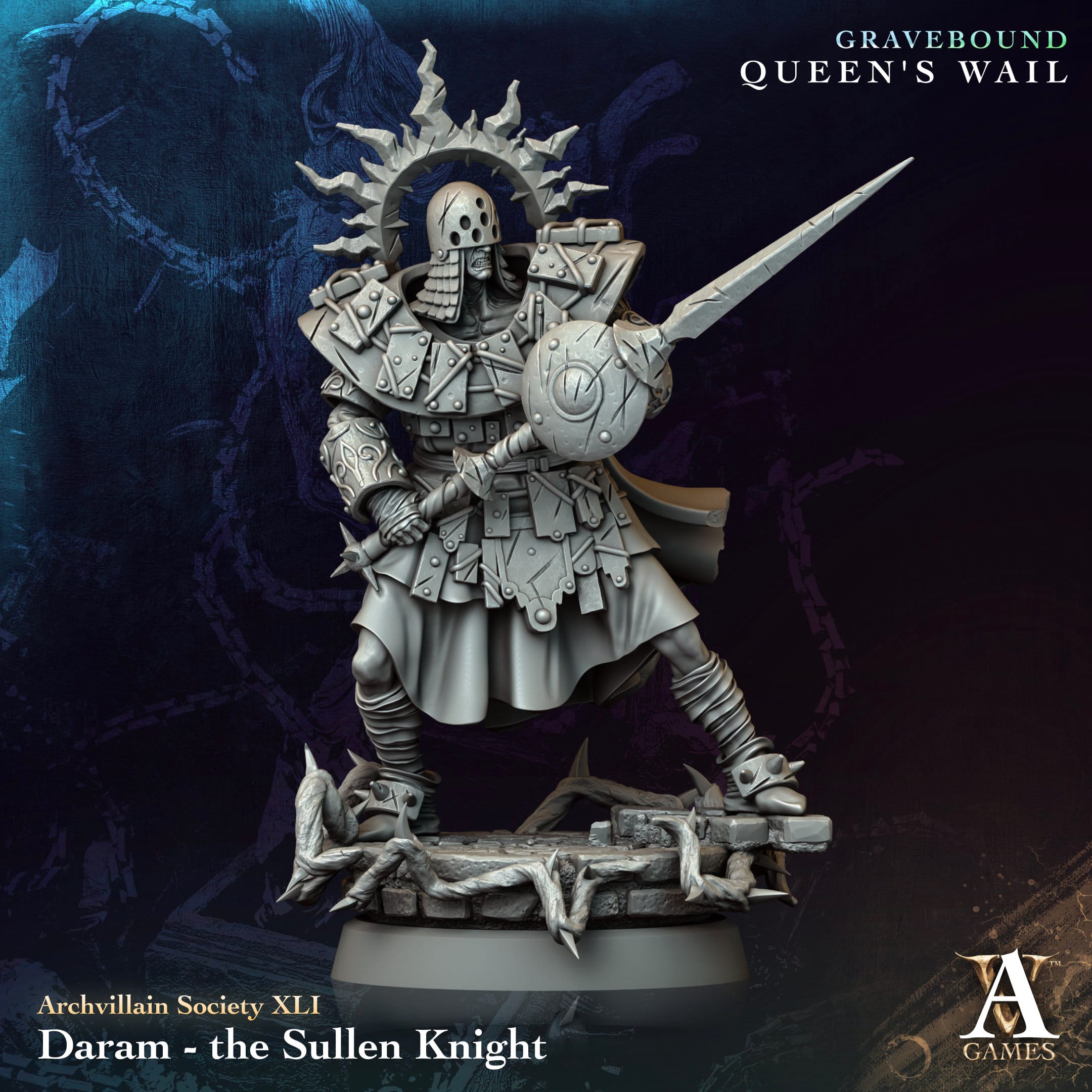 3D Printed Archvillain Games Daram Τhe Sullen Knight Archvillain Society Vol XLI 28 32mm D&D