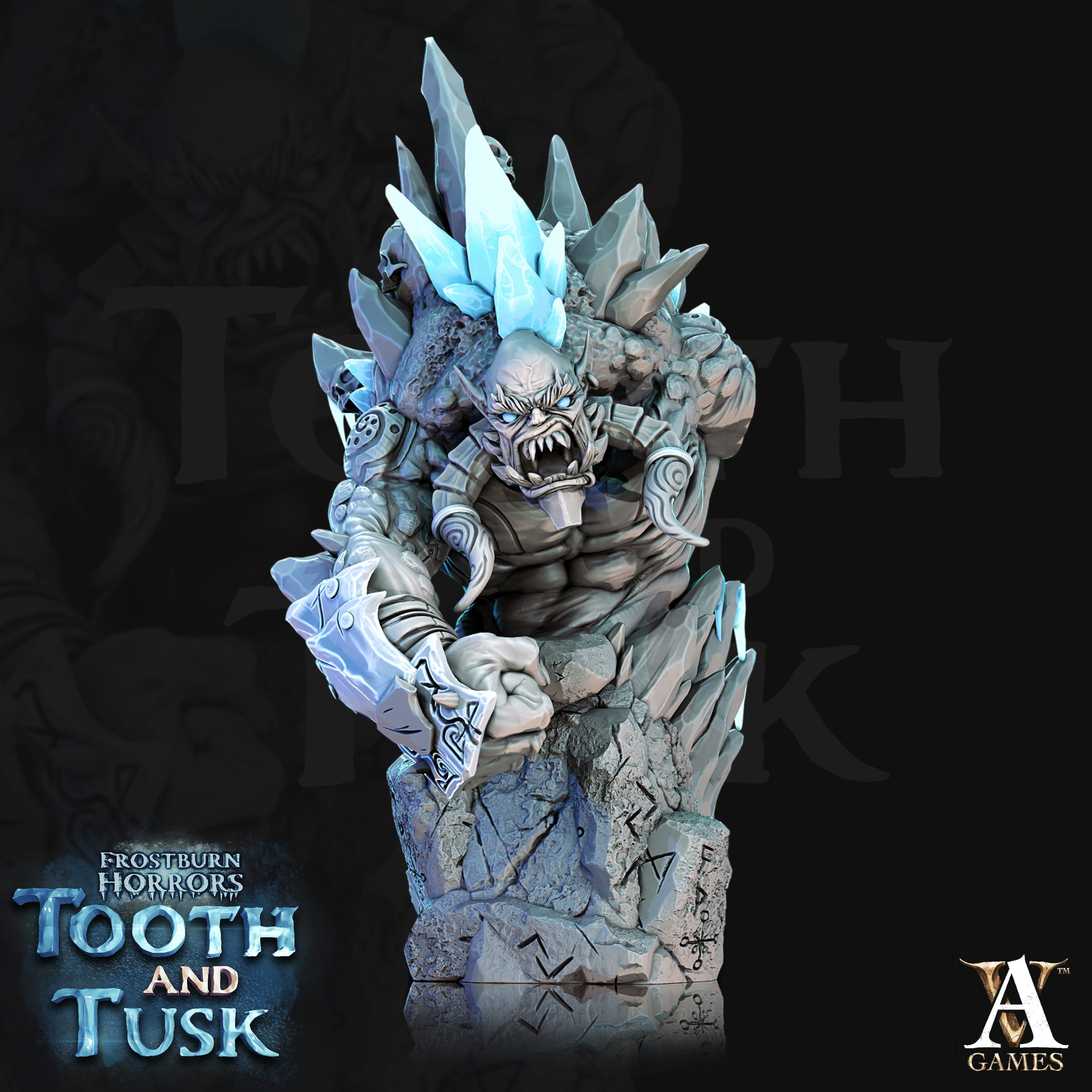 3D Printed Archvillain Games Frostburn Horrors Tooth and Tusk - Ice Troll Bust 28mm 32mm D&D