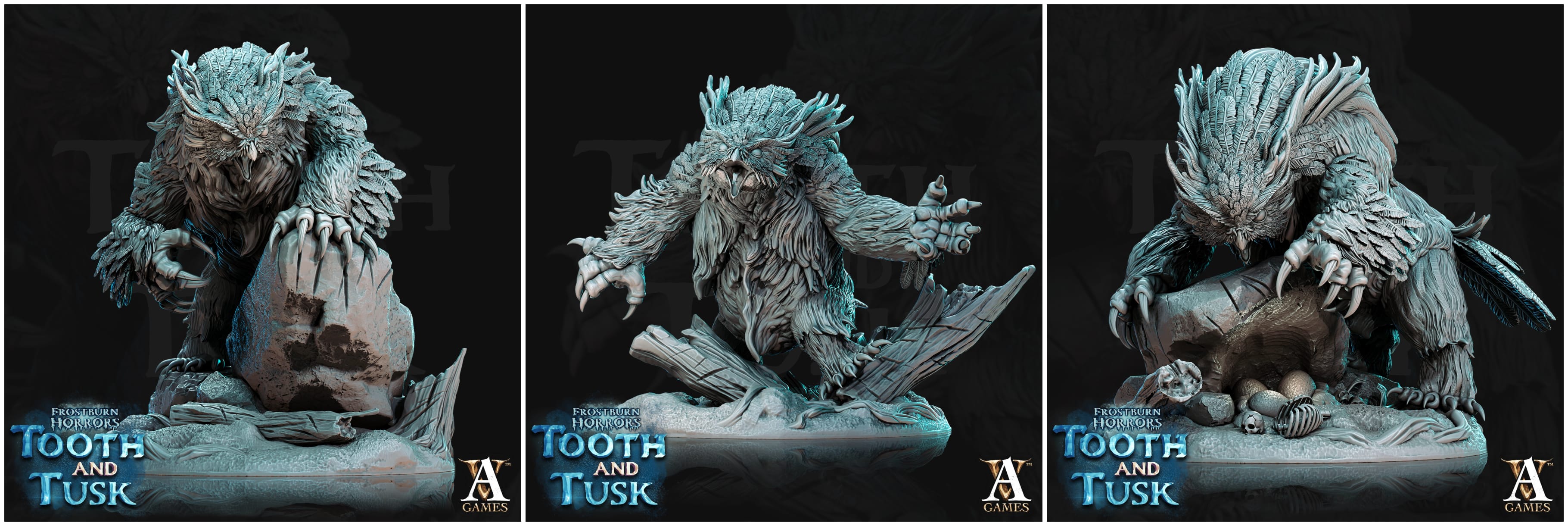 3D Printed Archvillain Games Frostburn Horrors Tooth and Tusk - Owlbears 28mm 32mm D&D