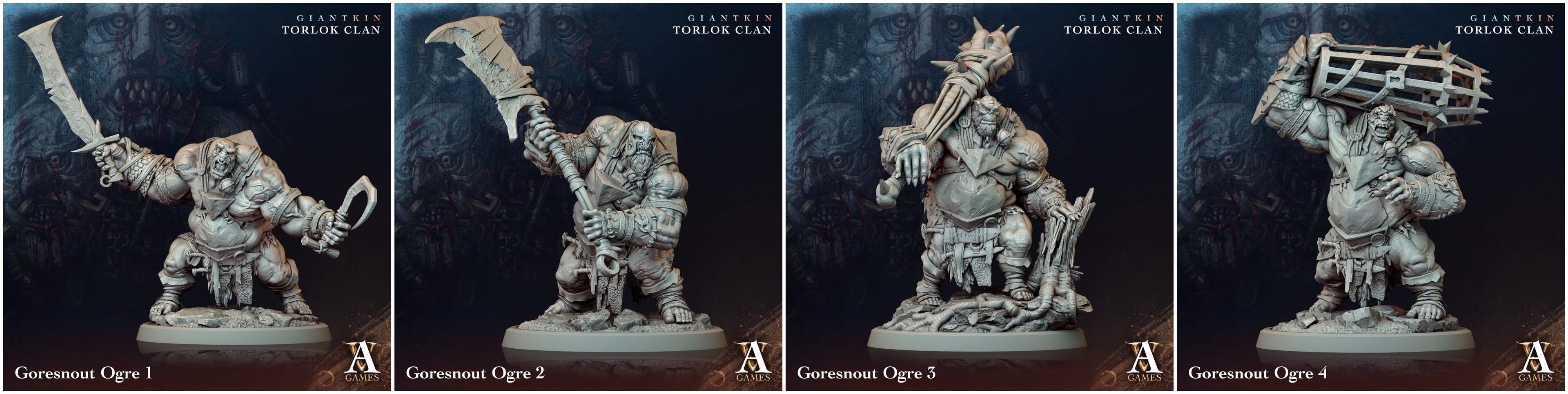 3D Printed Archvillain Games Giantkin - Torlok Clan Goresnout Ogre 28 32mm D&D