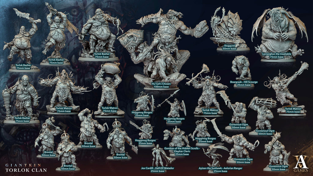3D Printed Archvillain Games Giantkin - Torlok Clan Hoggmog Borgos 28 32mm D&D