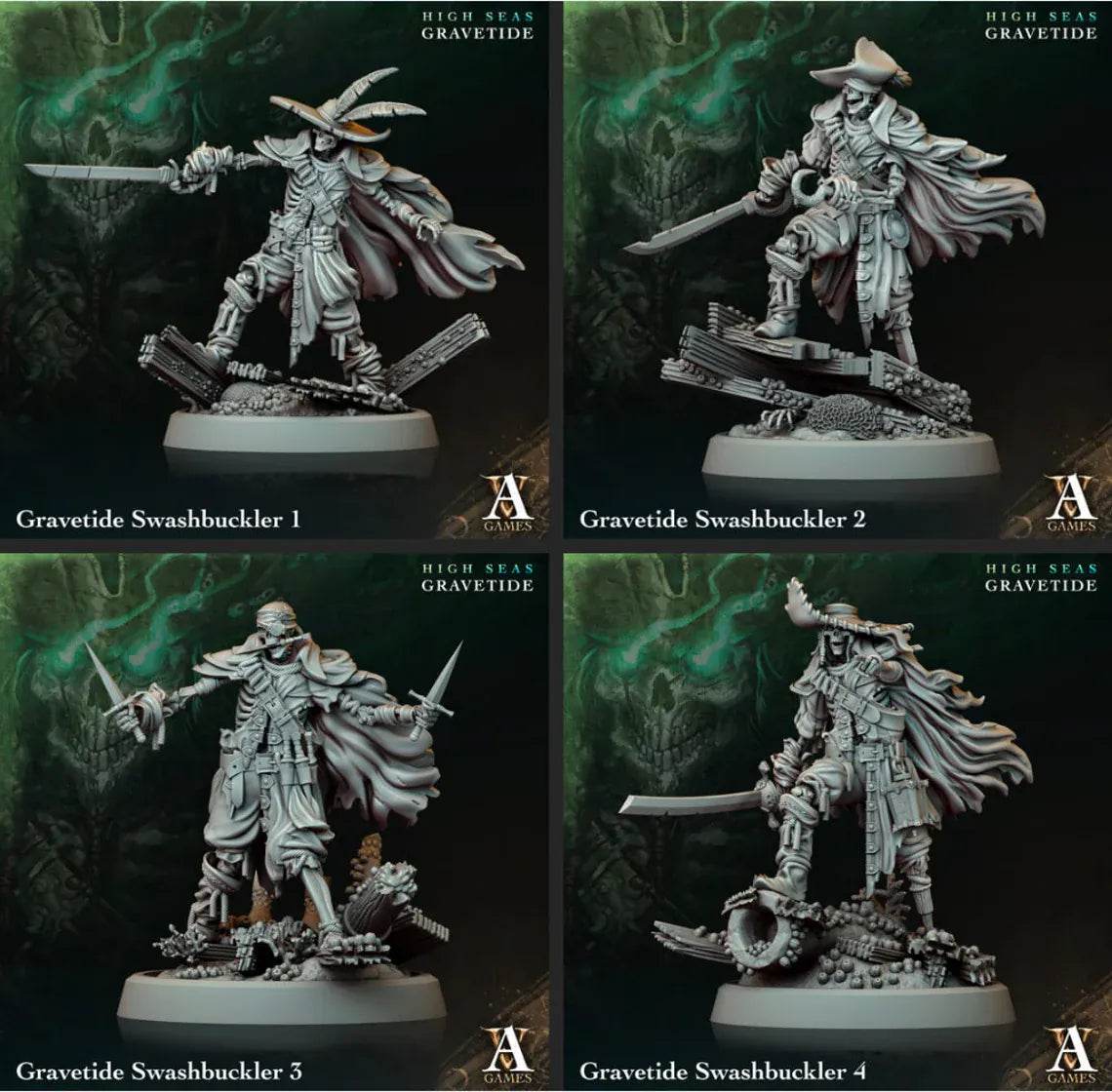 3D Printed Archvillain Games High Seas - Gravetide Gravetide Swashbuckler 28 32mm D&D
