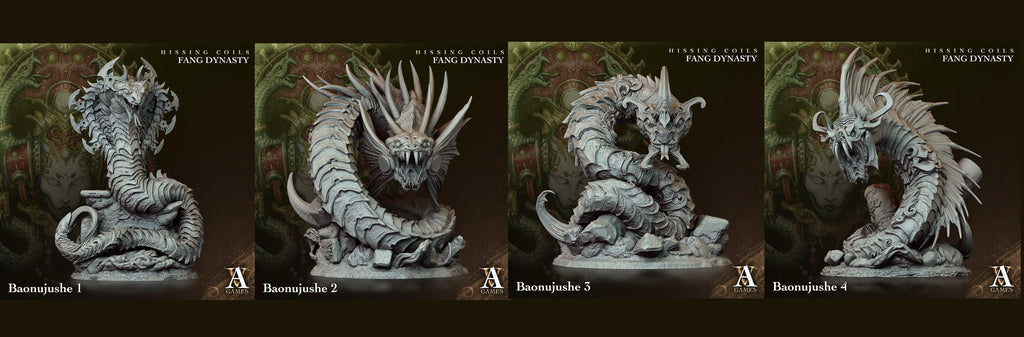 3D Printed Archvillain Games Hissing Coils - Fang Dynasty Baonujushe 28 32mm D&D