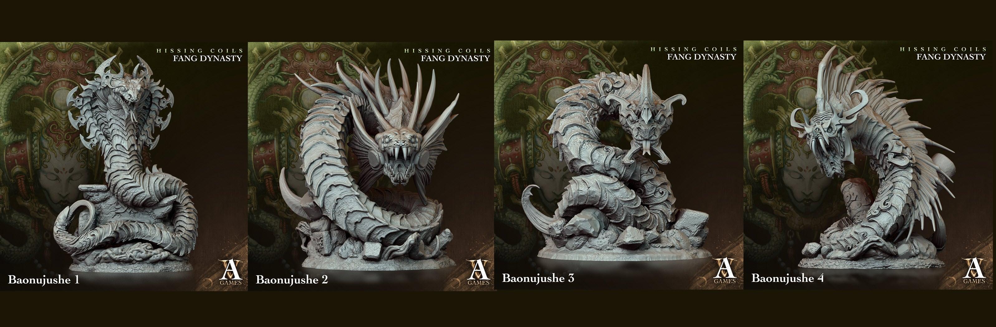 3D Printed Archvillain Games Hissing Coils - Fang Dynasty Baonujushe 28 32mm D&D