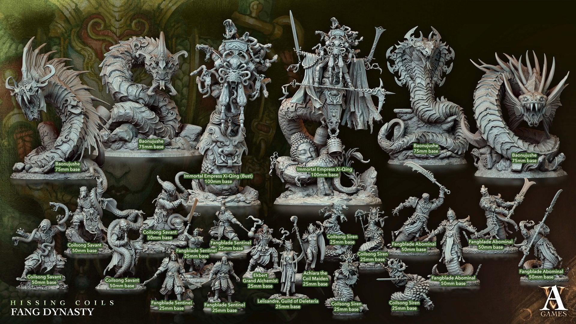 3D Printed Archvillain Games Hissing Coils - Fang Dynasty Fangblade Abominal 28 32mm D&D