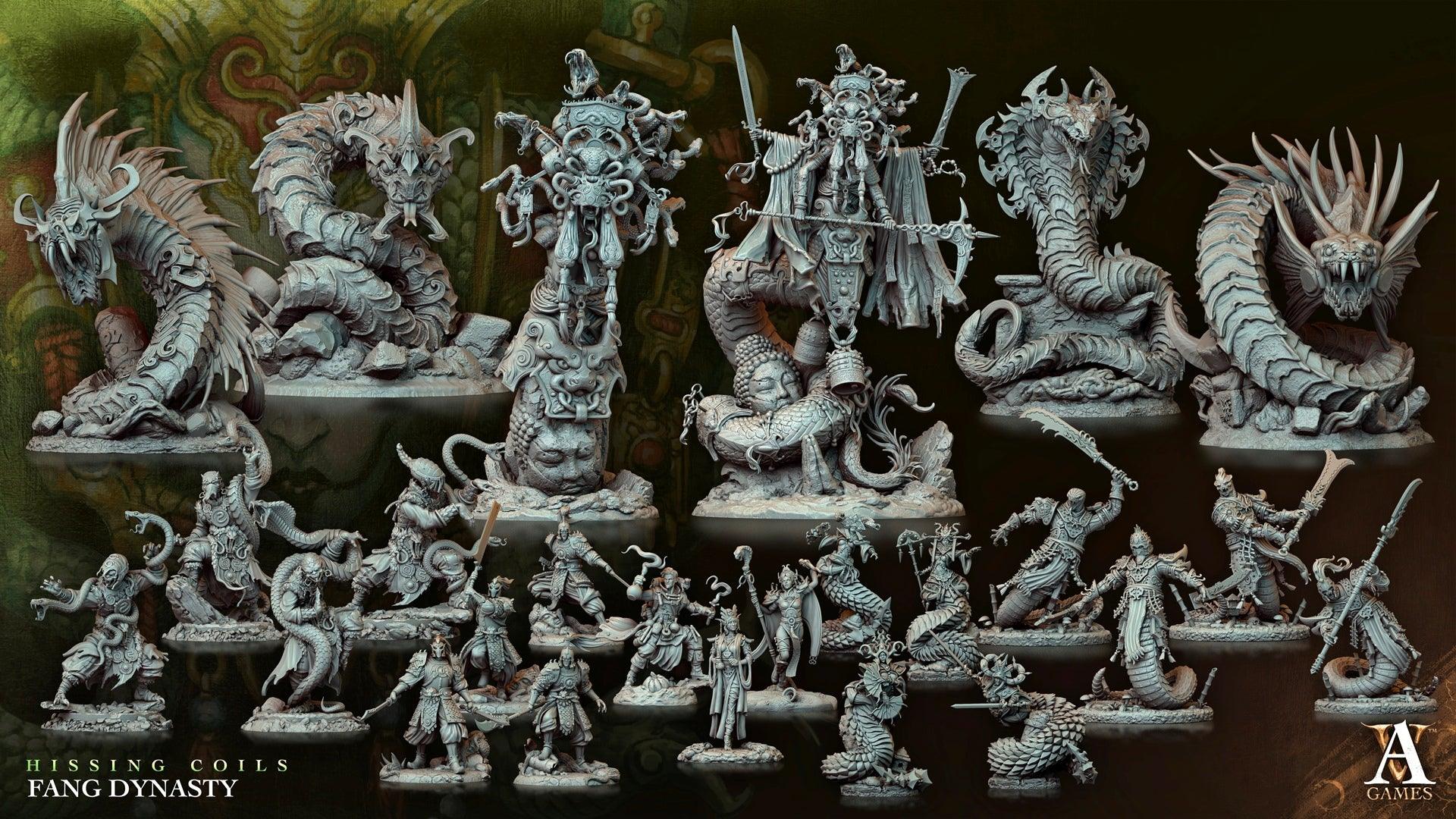3D Printed Archvillain Games Hissing Coils - Fang Dynasty Fangblade Sentinel 28 32mm D&D