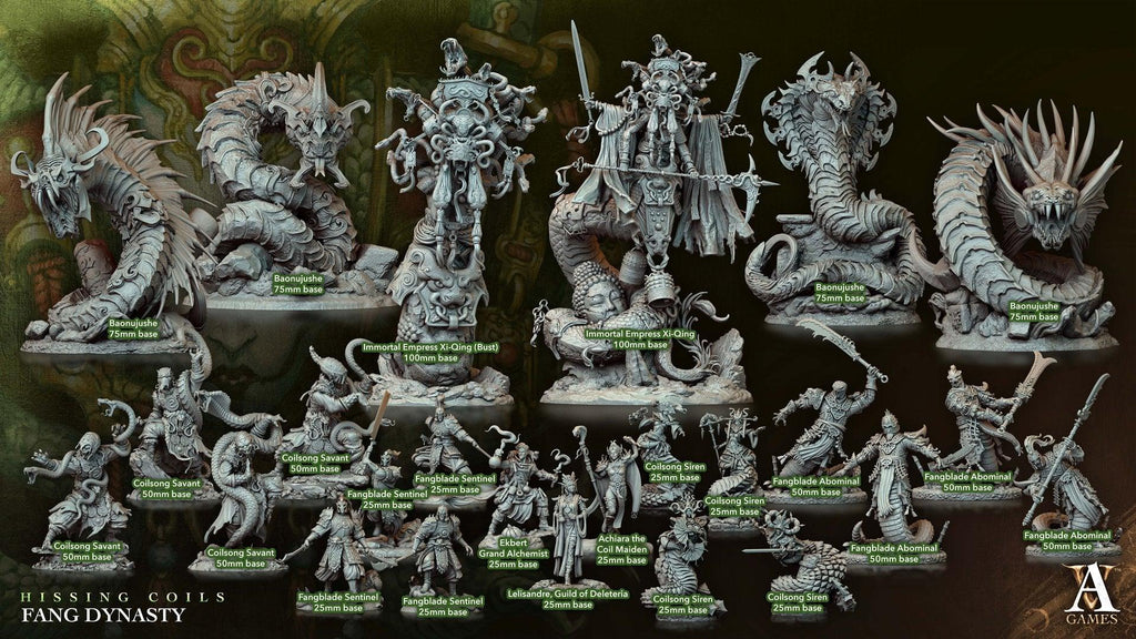 3D Printed Archvillain Games Hissing Coils - Fang Dynasty Fangblade Sentinel 28 32mm D&D