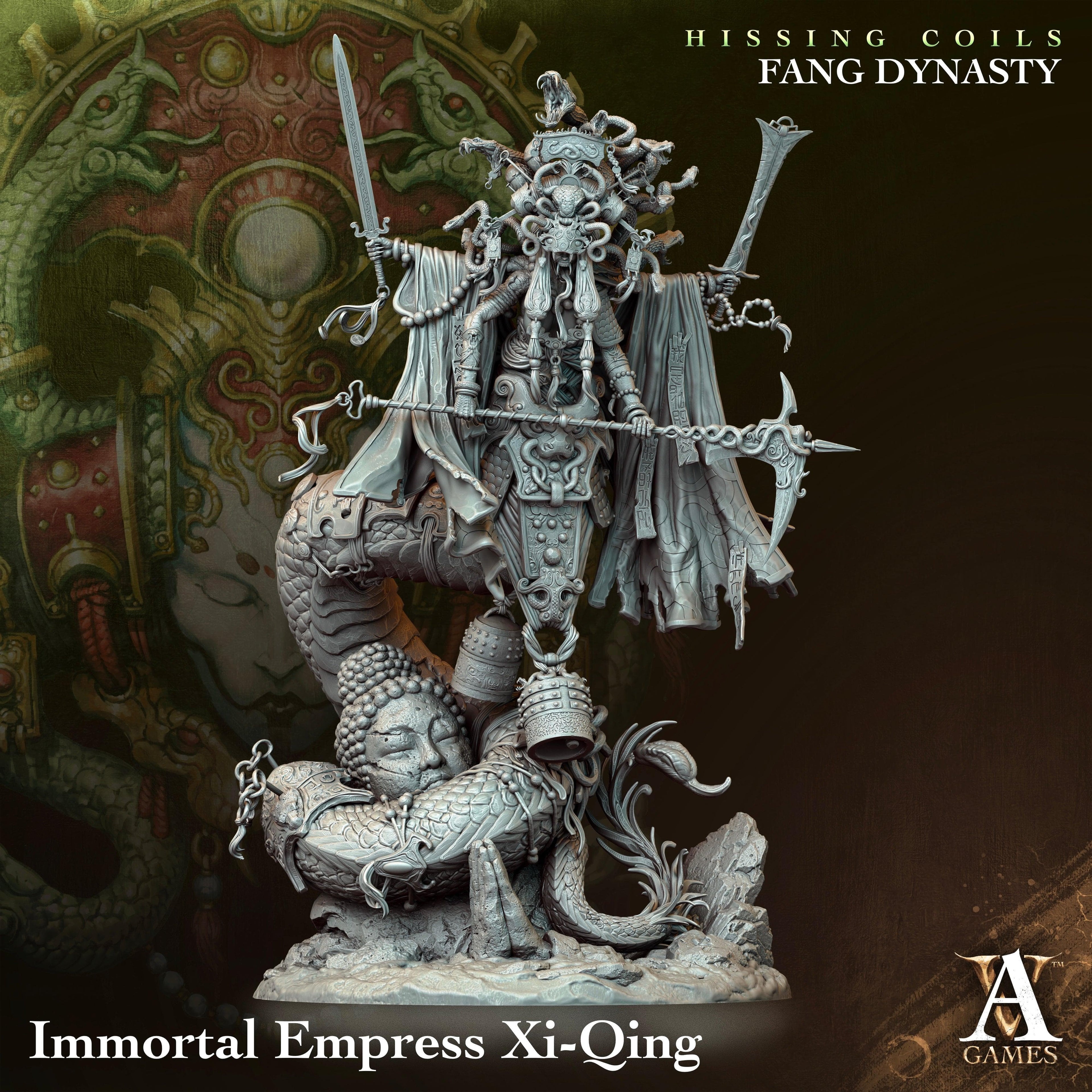 3D Printed Archvillain Games Hissing Coils - Fang Dynasty Immortal Empress Xi-Qing 28 32mm D&D