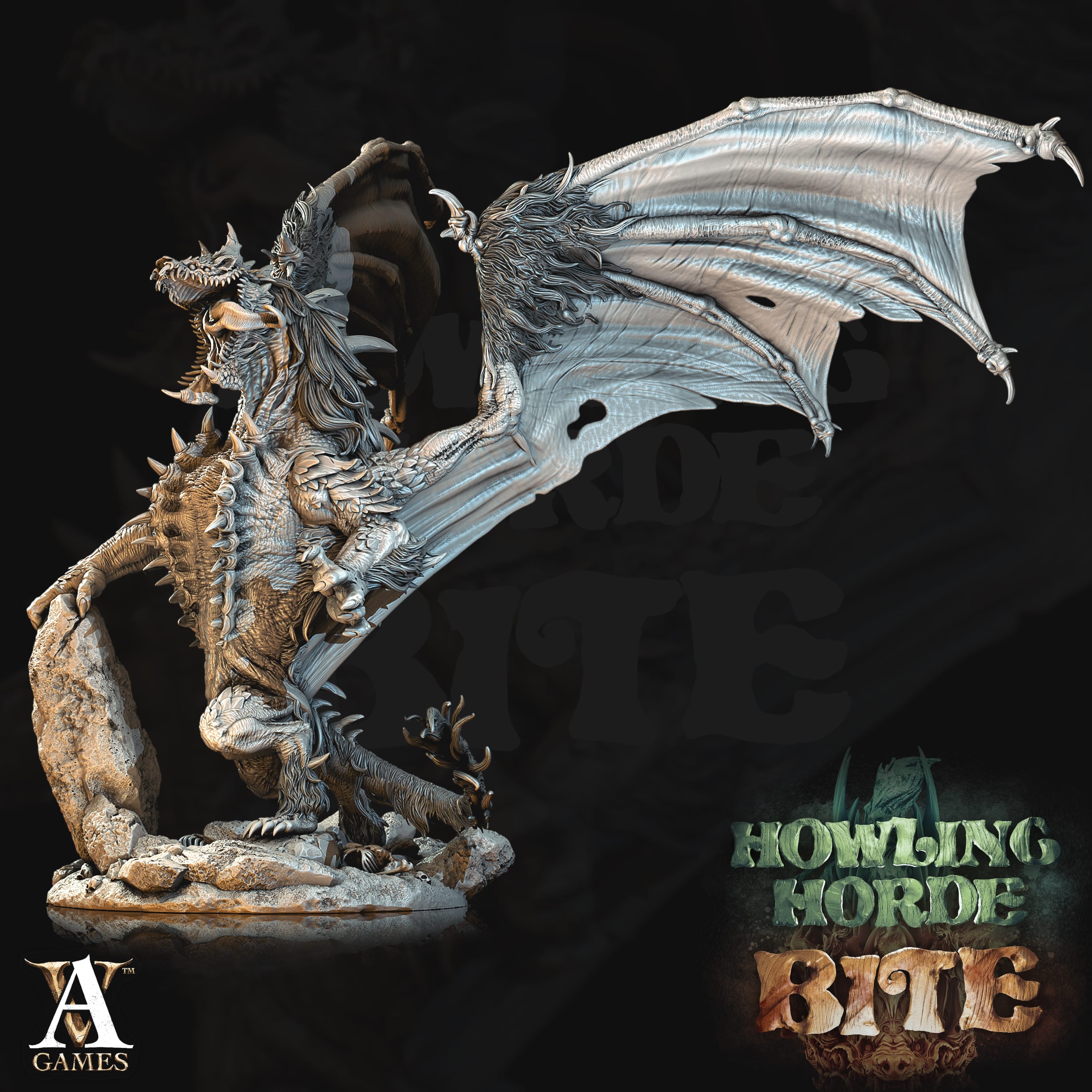3D Printed Archvillain Games Howling Horde - Hyena Dragon 28mm 32mm D&D