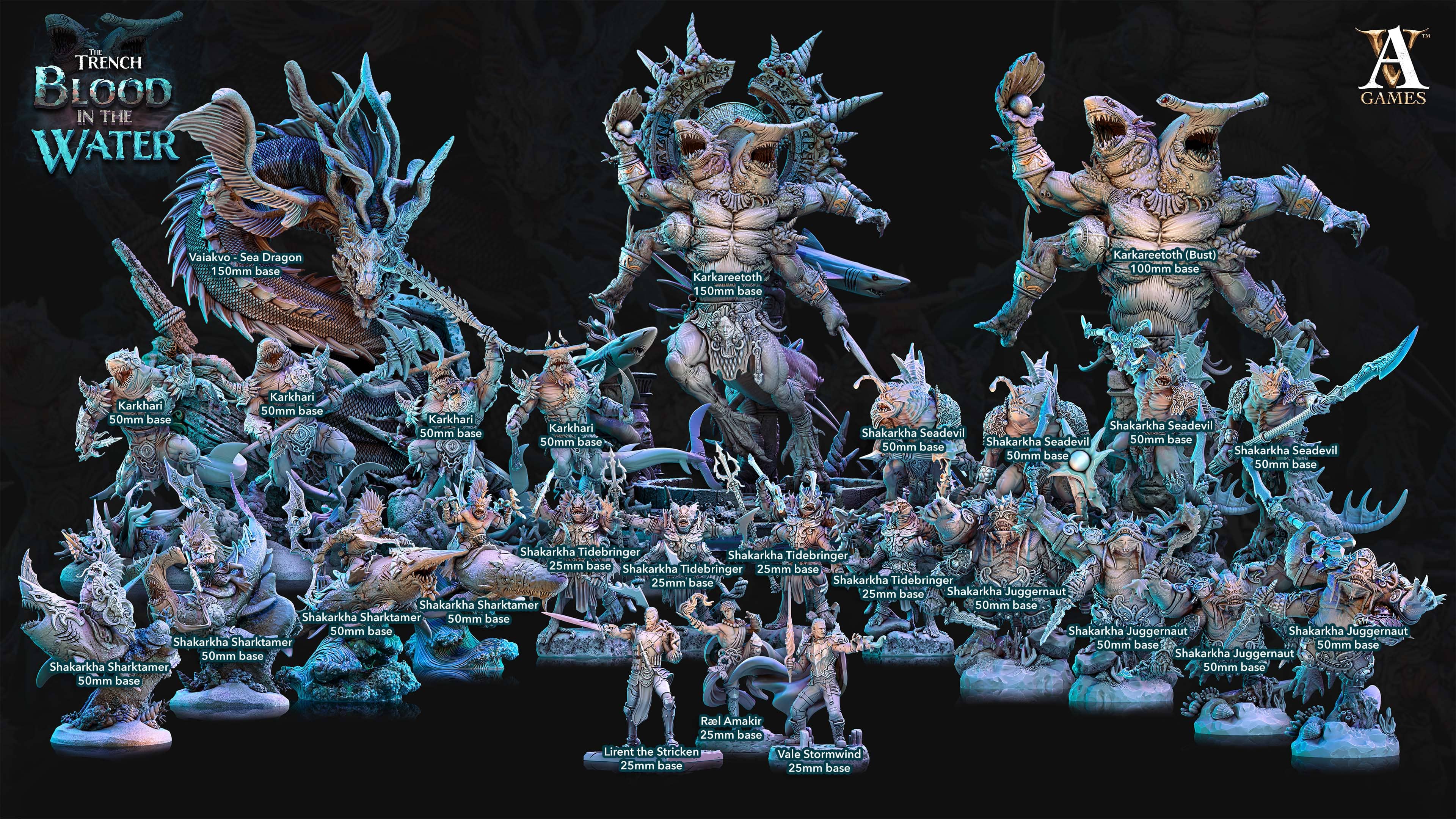 3D Printed Archvillain Games Karkhareetoth The Trench Blood In the Water 28 32mm D&D