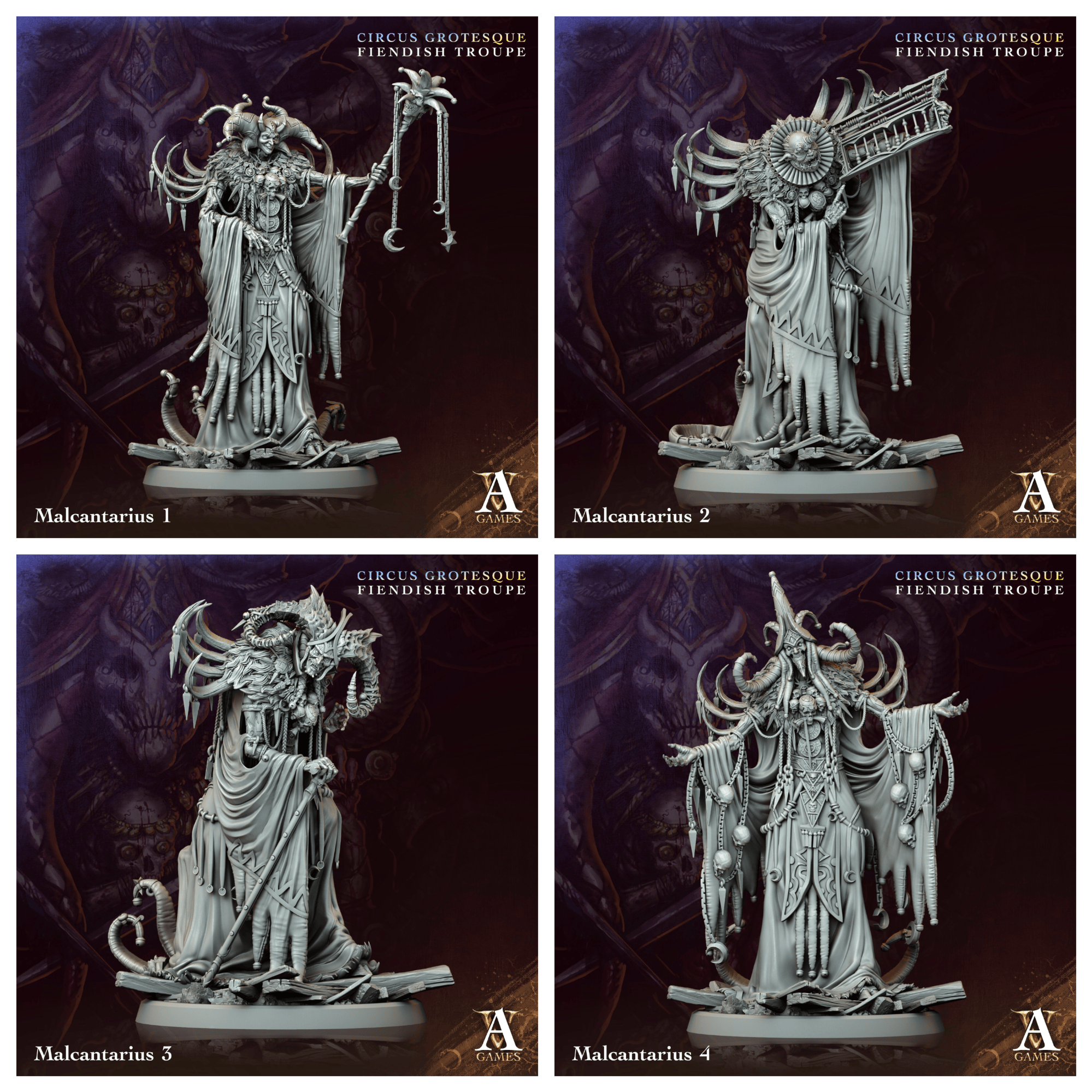 3D Printed Archvillain Games Malcantarius Circus Grotesque Fiendish Troupe 28 32mm D&D