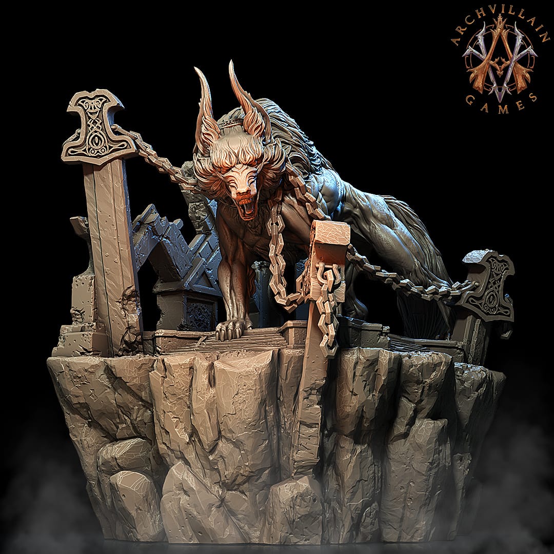 3D Printed Archvillain Games Moonbiten - Fenris the Wolf God 28mm 32mm D&D
