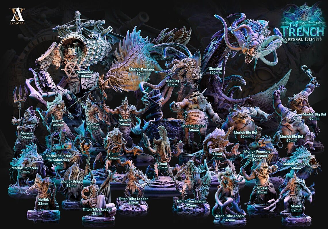 3D Printed Archvillain Games Morlok Priest The Trench Abyssal Depths 28 32mm D&D