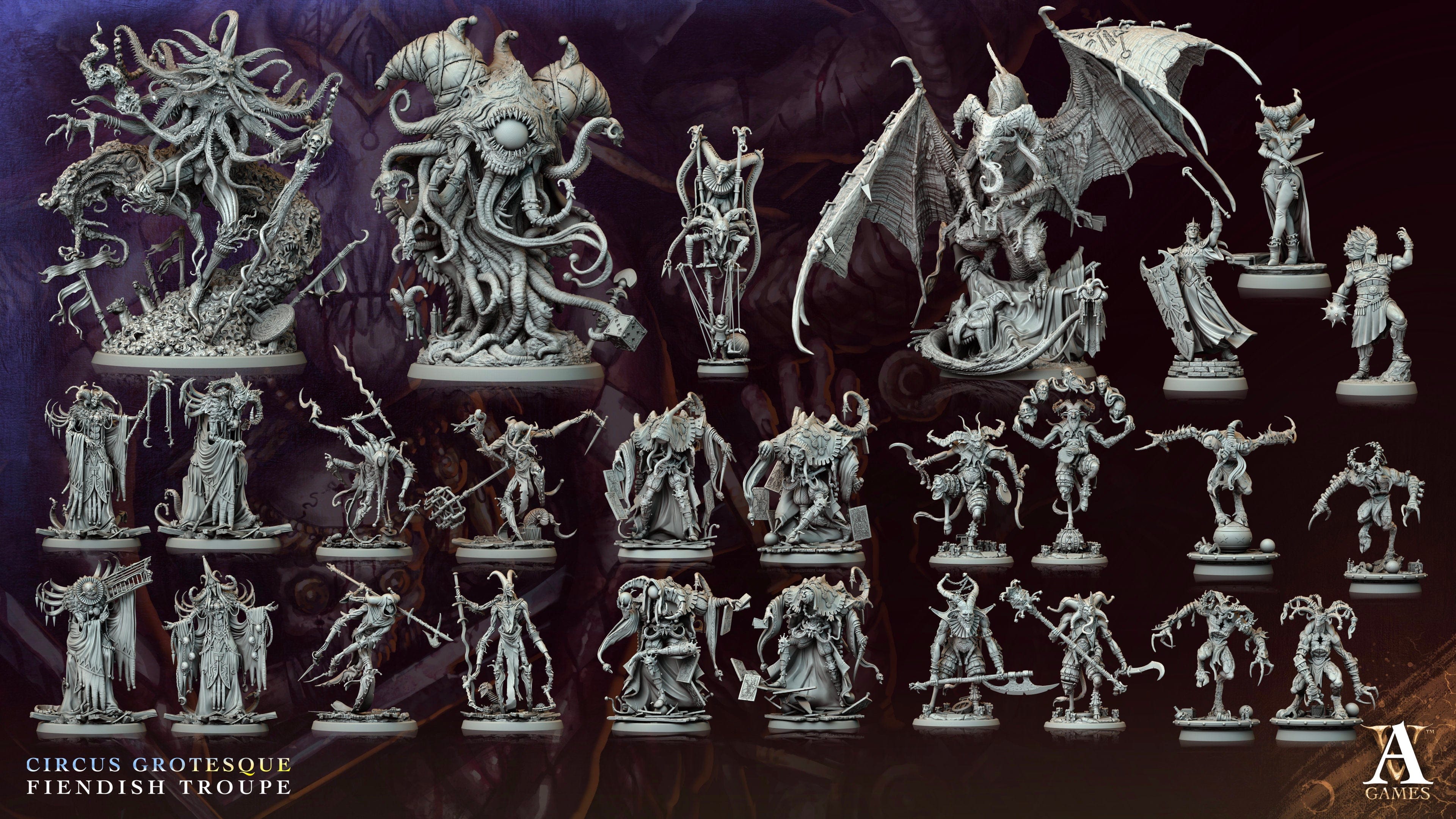 3D Printed Archvillain Games Malcantarius Circus Grotesque Fiendish Troupe 28 32mm D&D