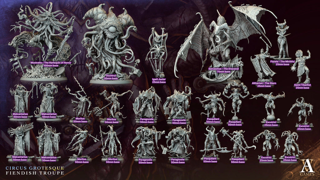 3D Printed Archvillain Games Malcantarius Circus Grotesque Fiendish Troupe 28 32mm D&D