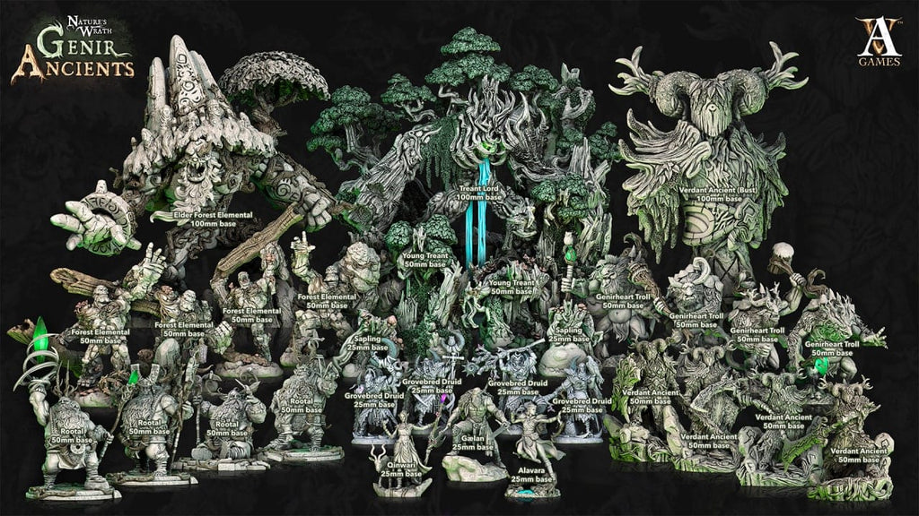 3D Printed Archvillain Games Nature's Wrath Genir Ancients - Young Treants 28mm 32mm D&D