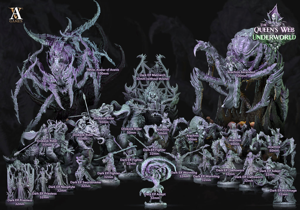 3D Printed Archvillain Games Nhile Avatar of Aranis The Queen's Web Underworld 28 32mm D&D