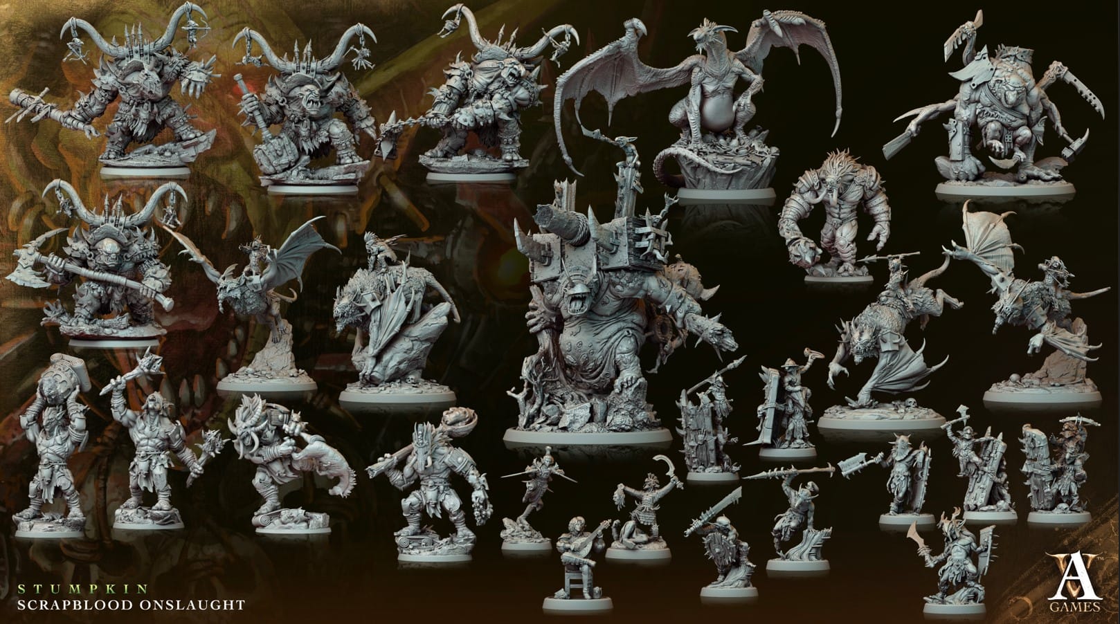 3D Printed Archvillain Games Pokeys Stumpkin Scrapblood Onslaught 28 32mm D&D