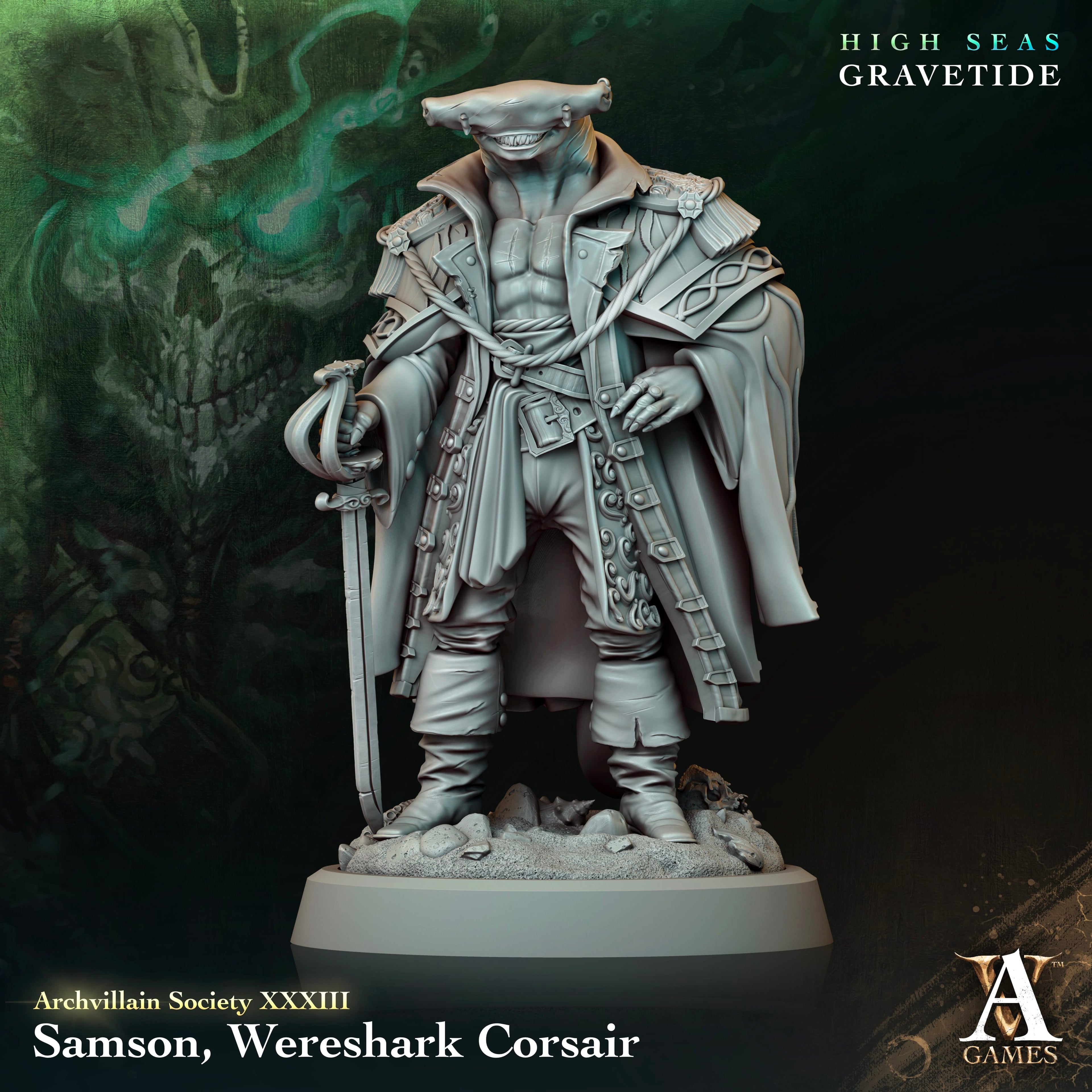 3D Printed Archvillain Games Samson Wereshark Corsair Archvillain Society Vol XXXIII 28 32mm D&D