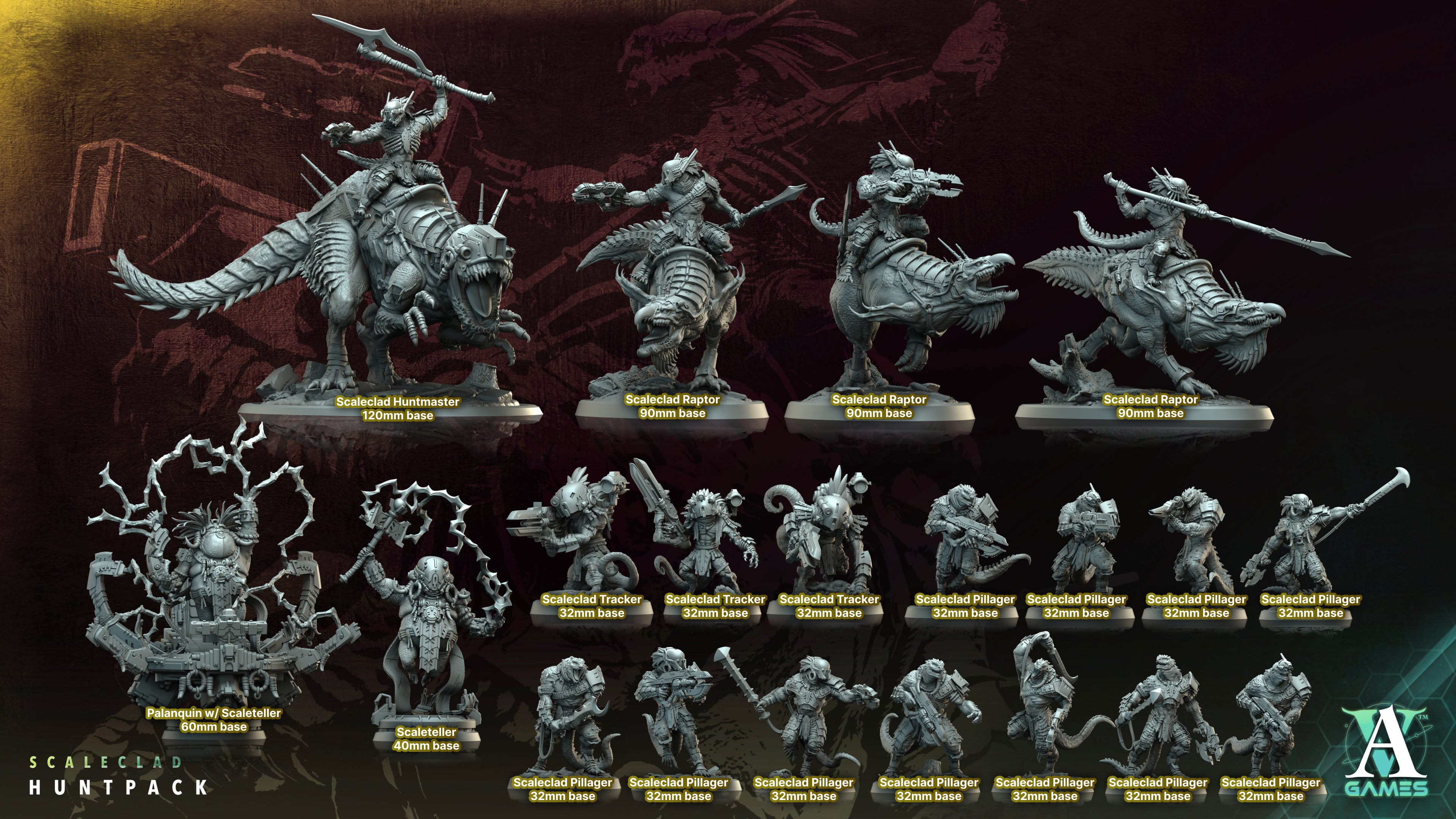 3D Printed Archvillain Games Scaleclad Huntmaster Scaleclad Huntpack 28 32mm D&D