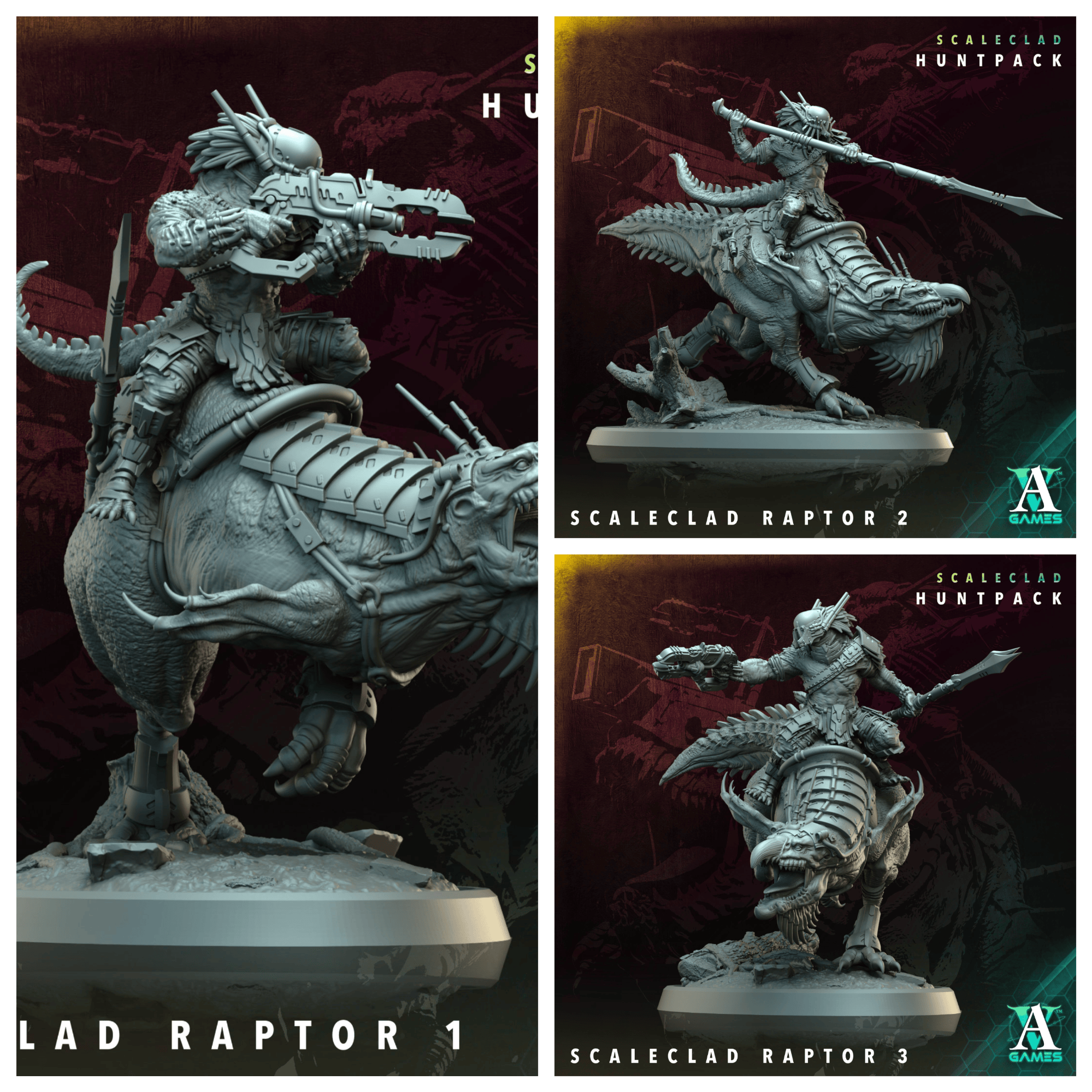 3D Printed Archvillain Games Scaleclad Raptor Scaleclad Huntpack 28 32mm D&D