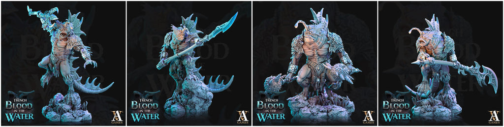 3D Printed Archvillain Games Shakarkha Seadevils The Trench Blood In the Water 28 32mm D&D