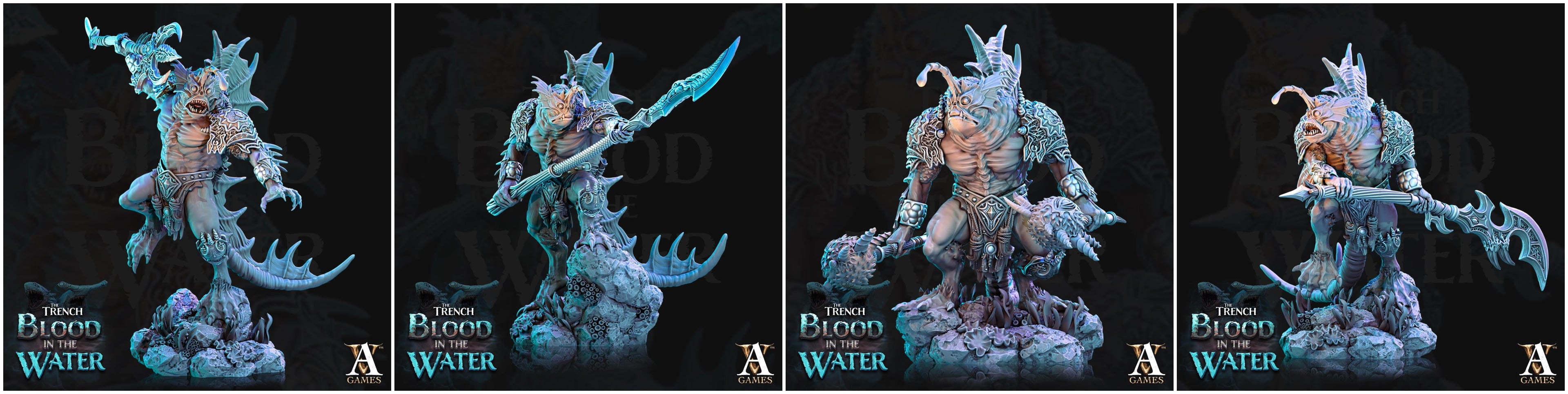 3D Printed Archvillain Games Shakarkha Seadevils The Trench Blood In the Water 28 32mm D&D