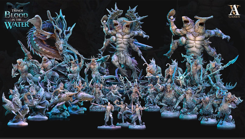 3D Printed Archvillain Games Shakarkha Sharktamers The Trench Blood In the Water 28 32mm D&D