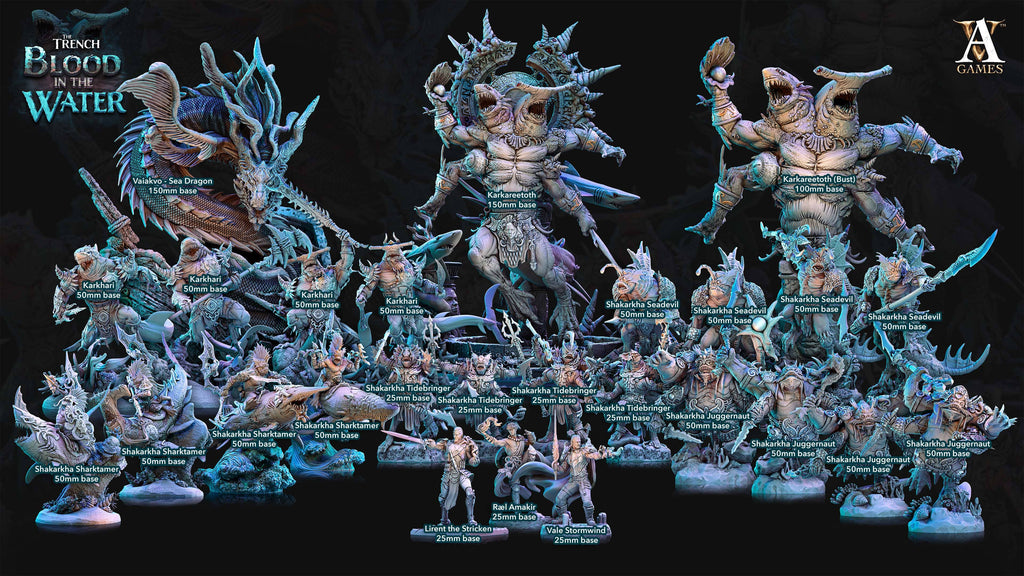 3D Printed Archvillain Games Shakarkha Tidebringers The Trench Blood In the Water 28 32mm D&D