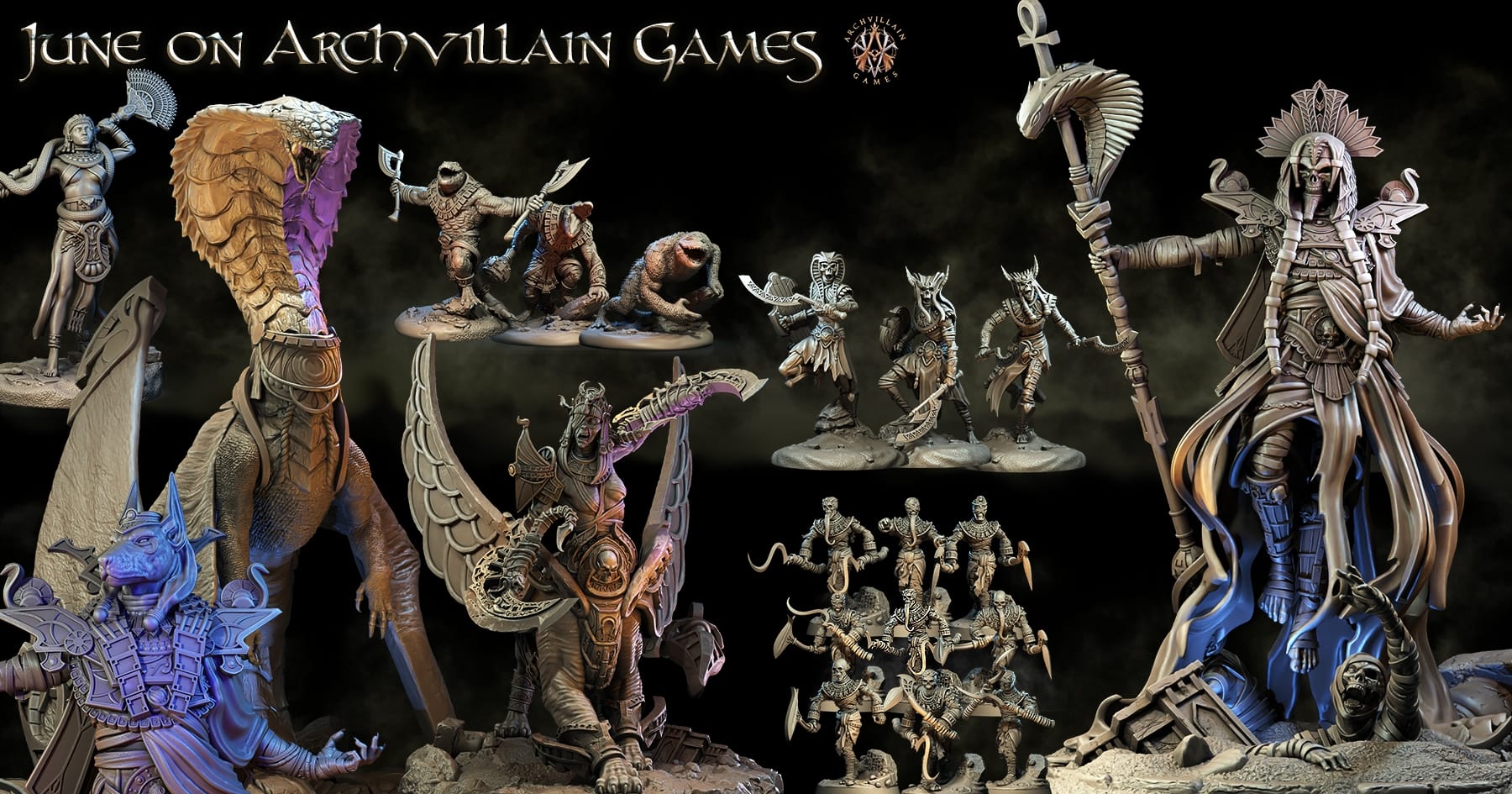 3D Printed Archvillain Games The God King Anubis The Empire of Sands 28 32mm D&D