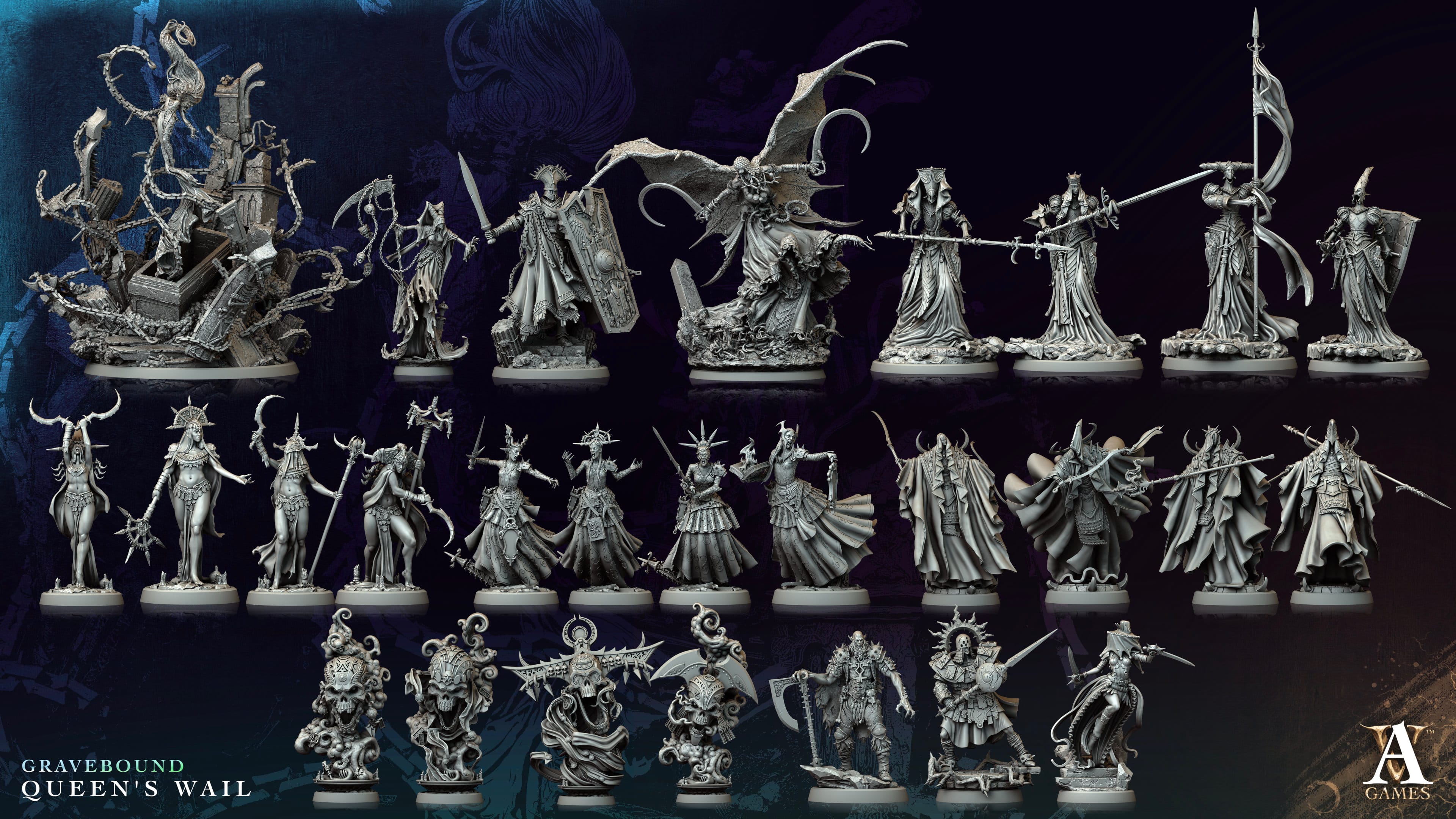 3D Printed Archvillain Games Mournwraith Gravebound Queen's Wail 28 32mm D&D
